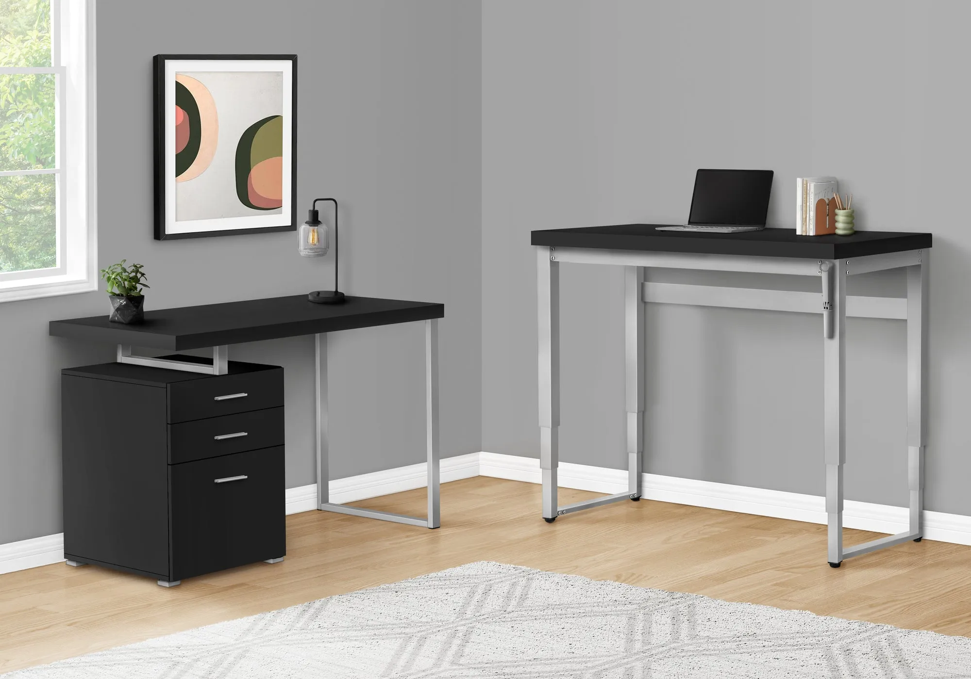 47" Adjustable Height Black and Grey Home Office Desk