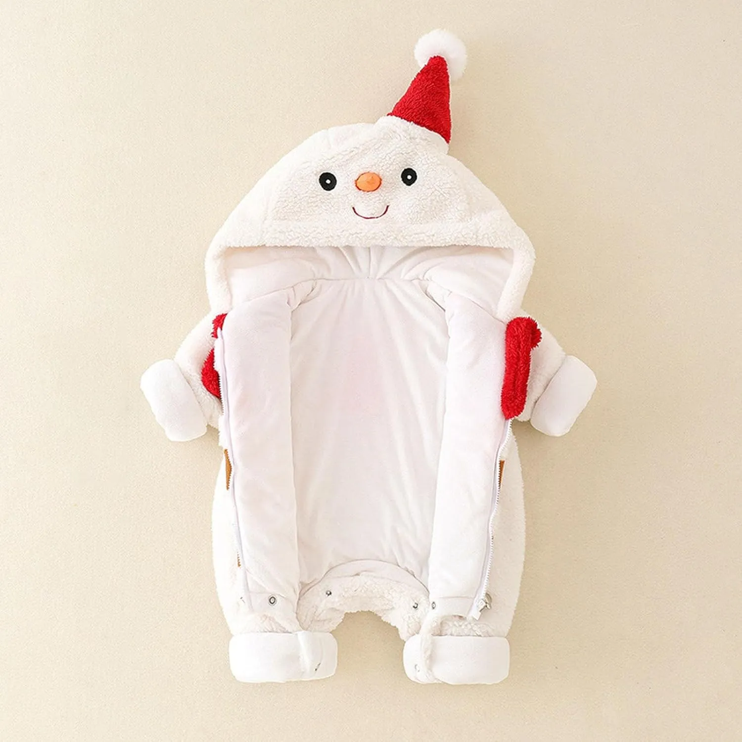 Baby Cute Snowman Jumpsuit Infant Thicken Fleece Hooded Romper Newborn Long Sleeve Zipper Crawl Suit for Boy Girl