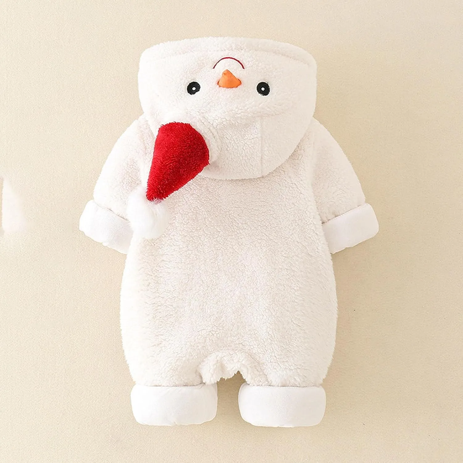 Baby Cute Snowman Jumpsuit Infant Thicken Fleece Hooded Romper Newborn Long Sleeve Zipper Crawl Suit for Boy Girl