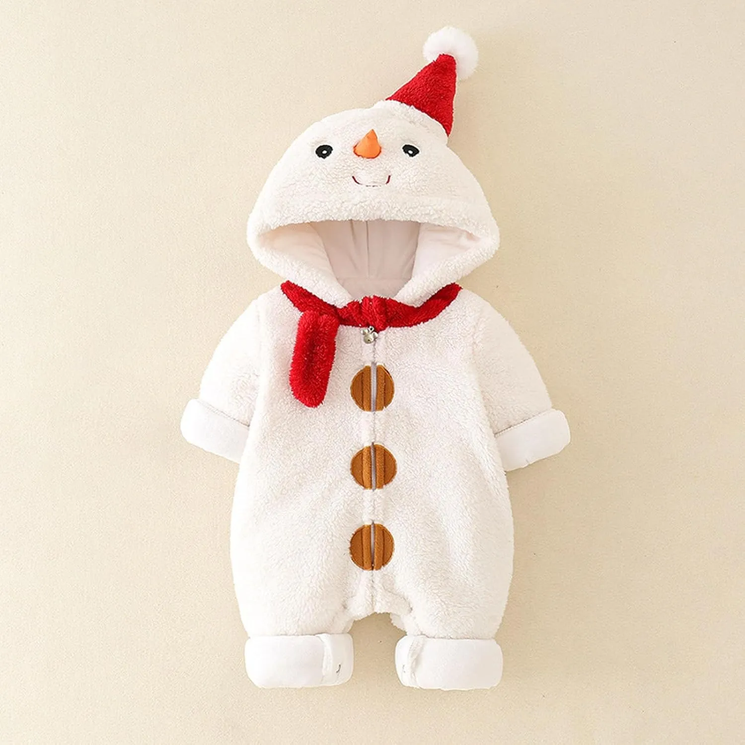 Baby Cute Snowman Jumpsuit Infant Thicken Fleece Hooded Romper Newborn Long Sleeve Zipper Crawl Suit for Boy Girl