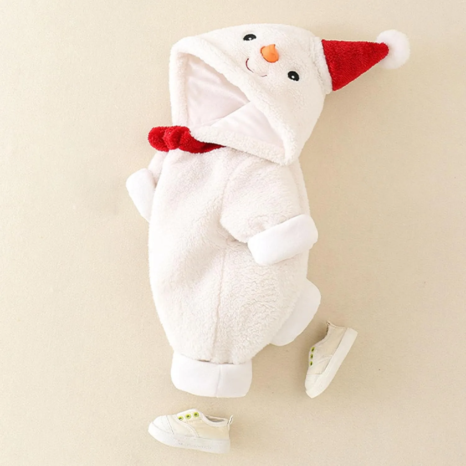Baby Cute Snowman Jumpsuit Infant Thicken Fleece Hooded Romper Newborn Long Sleeve Zipper Crawl Suit for Boy Girl