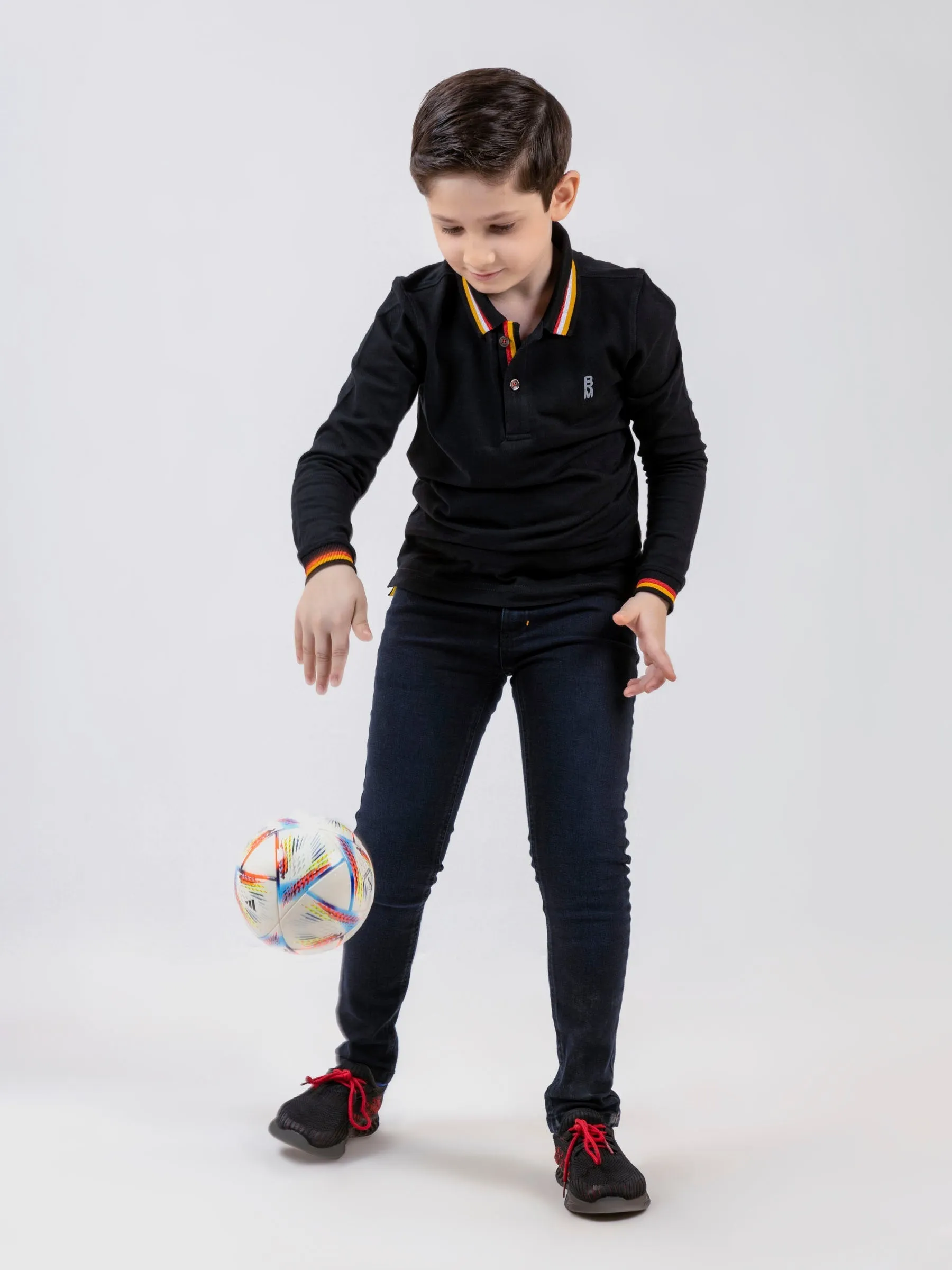 Black Contrasting Tipped Long Sleeve Pique Polo