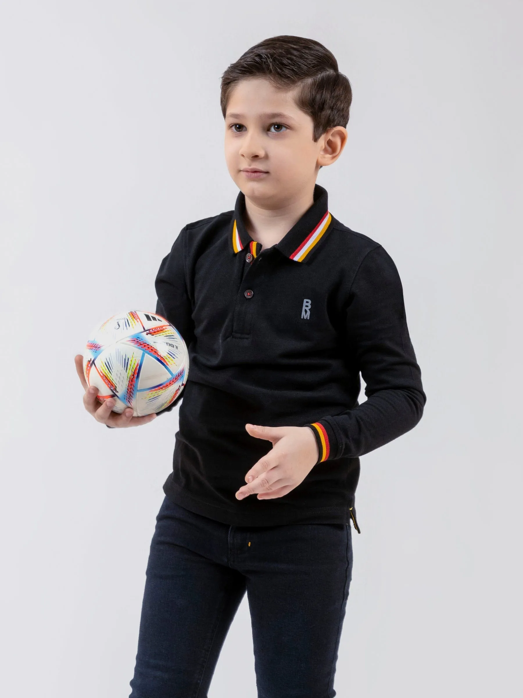 Black Contrasting Tipped Long Sleeve Pique Polo