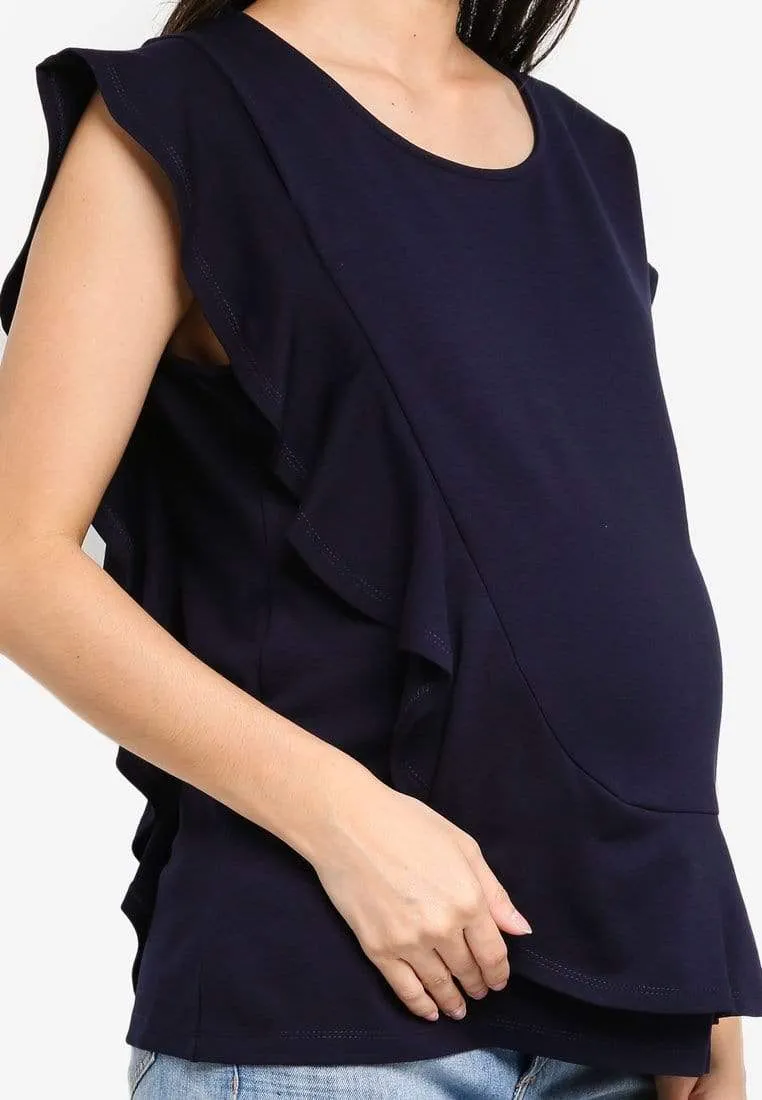 Cap Sleeves Cosette Frill Nursing Top Navy