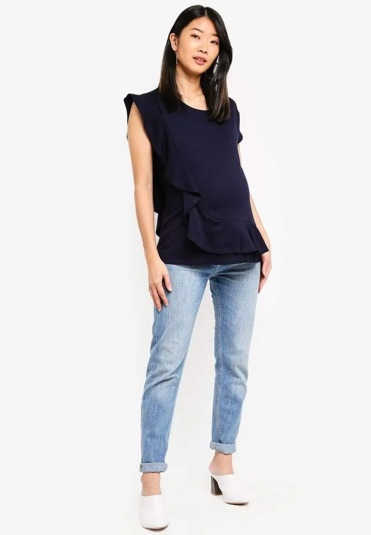 Cap Sleeves Cosette Frill Nursing Top Navy