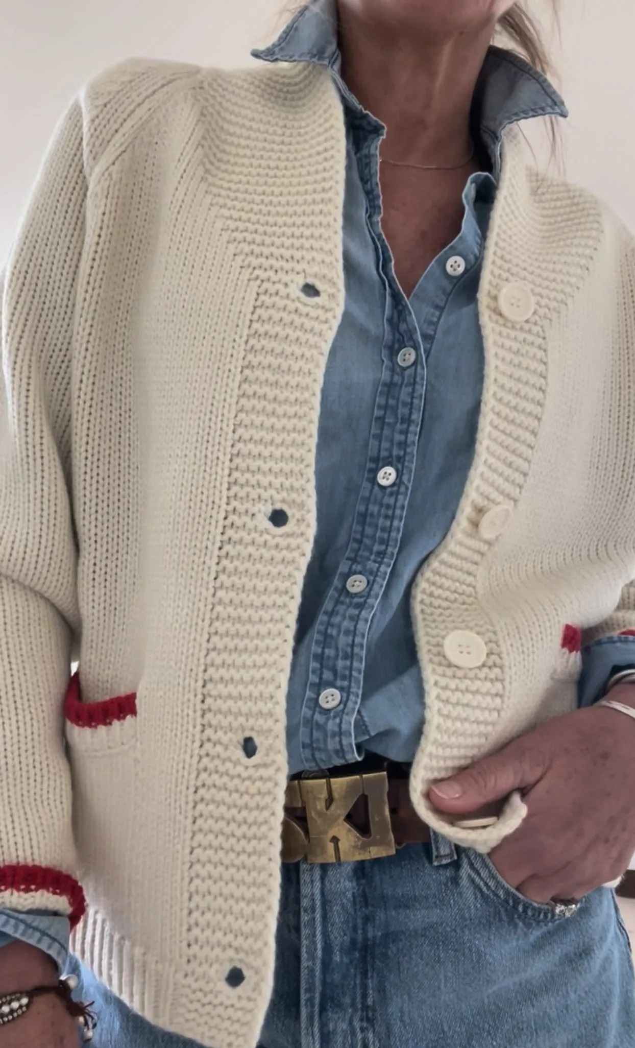 Chunky Heart ❤️ SKI Varsity Sweater Ivory red Trim