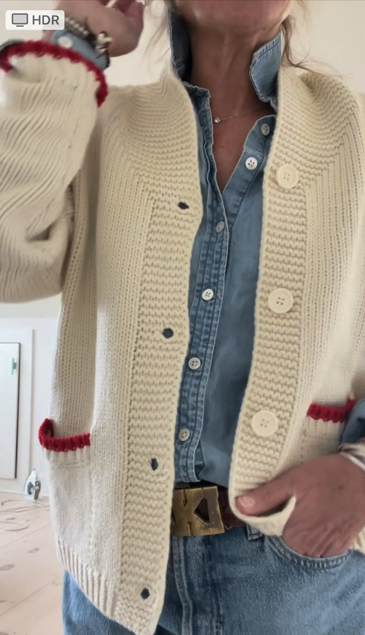 Chunky Heart ❤️ SKI Varsity Sweater Ivory red Trim