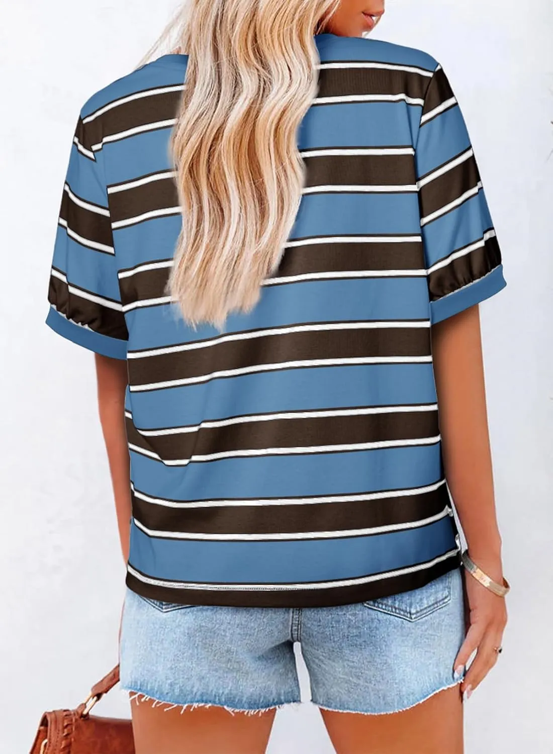 Dokotoo Womens Summer Tops 2025 Striped Color Block Short Sleeve T-Shirts Crewneck Casual Loose Basic Tee Blouses