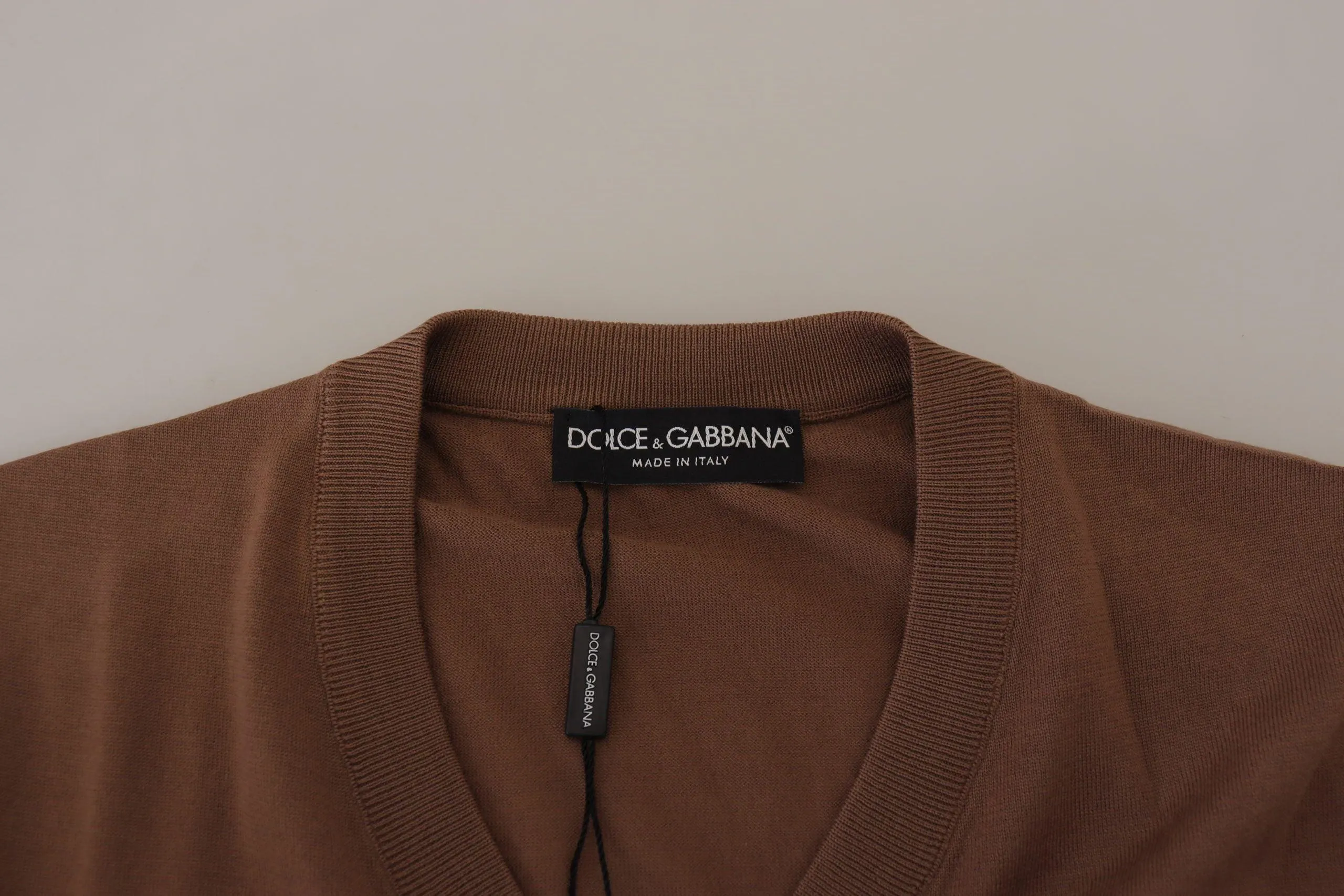 Dolce & Gabbana Brown Wool Men V-neck Pullover Sweater