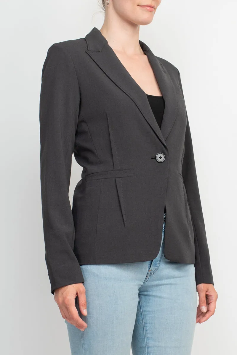 Ecru Designs Lapel Collar One Button Long Sleeve Silt Back Crepe Blazer