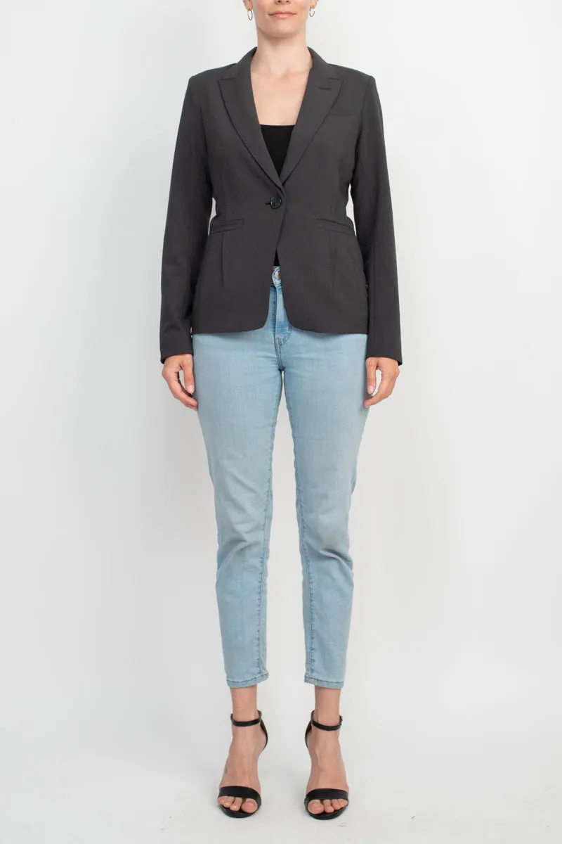Ecru Designs Lapel Collar One Button Long Sleeve Silt Back Crepe Blazer