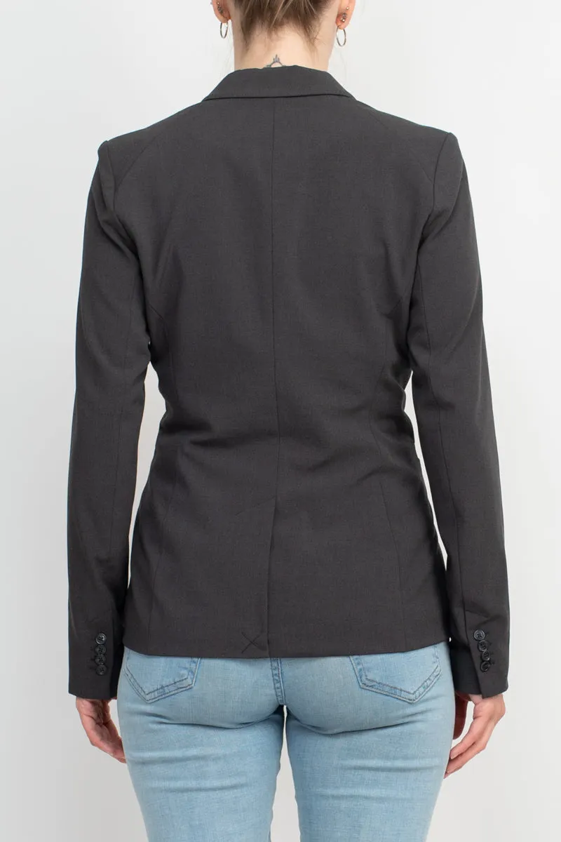 Ecru Designs Lapel Collar One Button Long Sleeve Silt Back Crepe Blazer