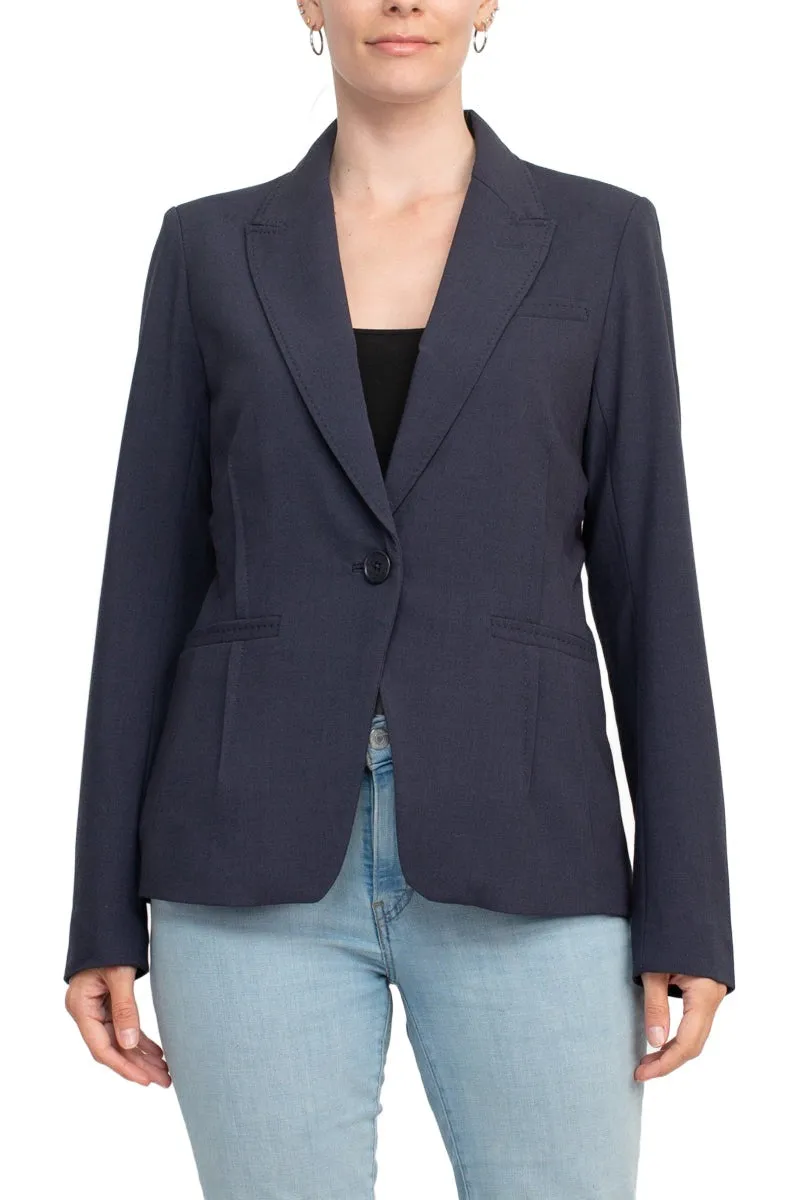 Ecru Designs Lapel Collar One Button Long Sleeve Silt Back Crepe Blazer