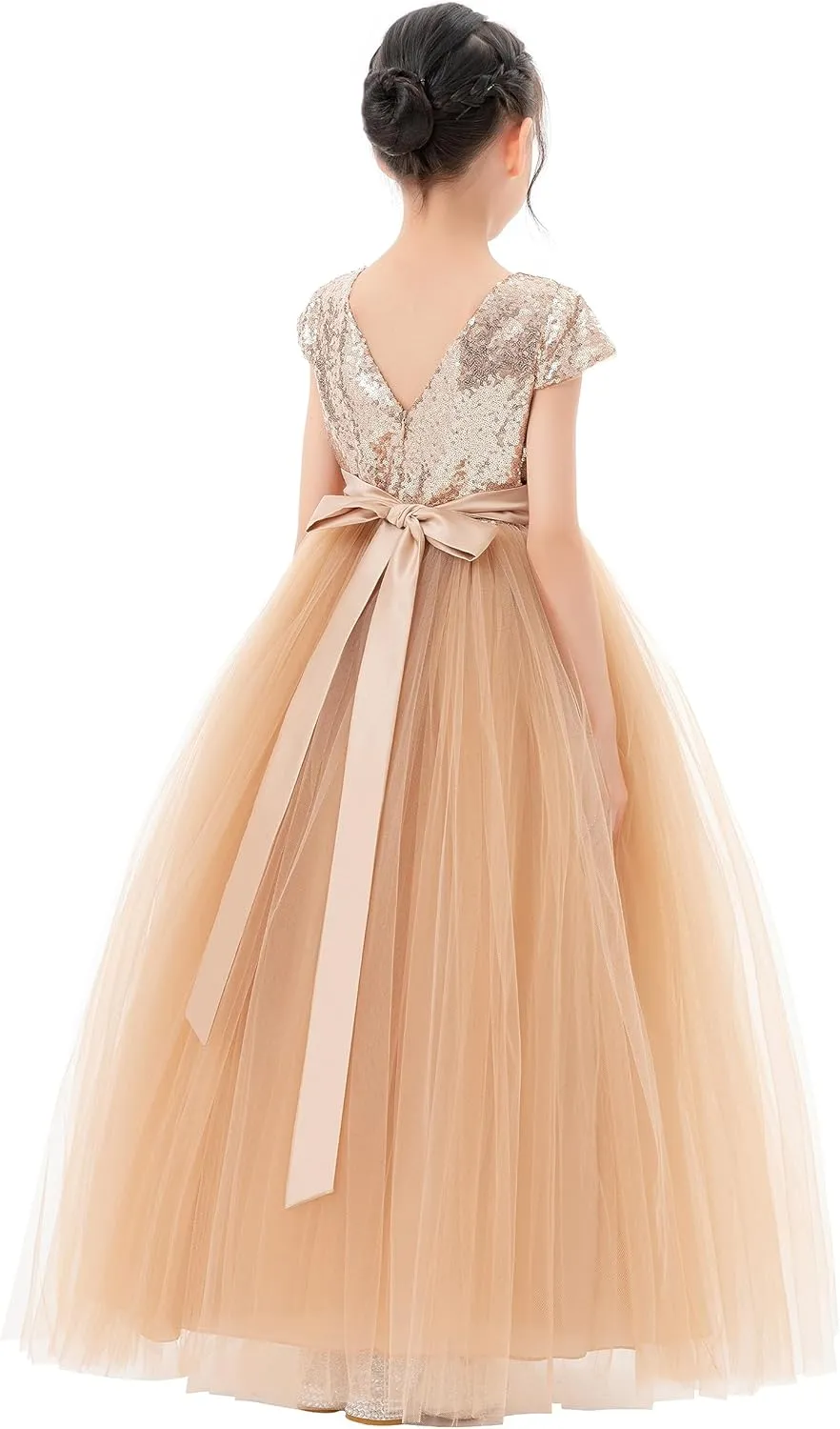 ekidsbridal Sequins V-Back Cap Sleeves Formal Flower Girl Dresses for Junior Pageants 323