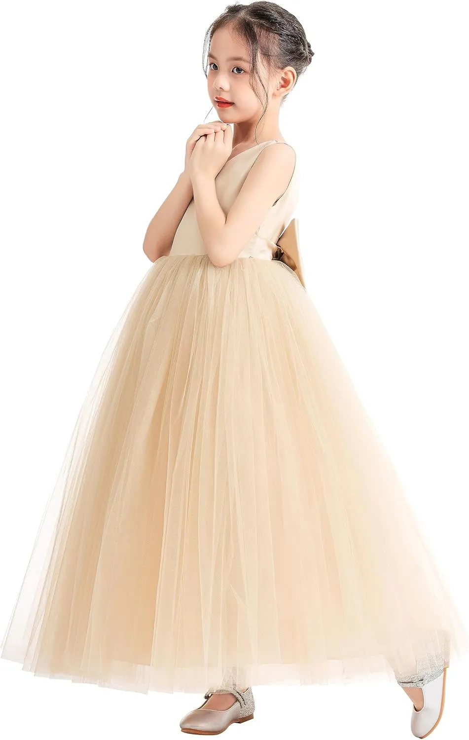 ekidsbridal V-Neck Satin Flower Girl Dress for Special Occasions Pretty Princess Gown 522