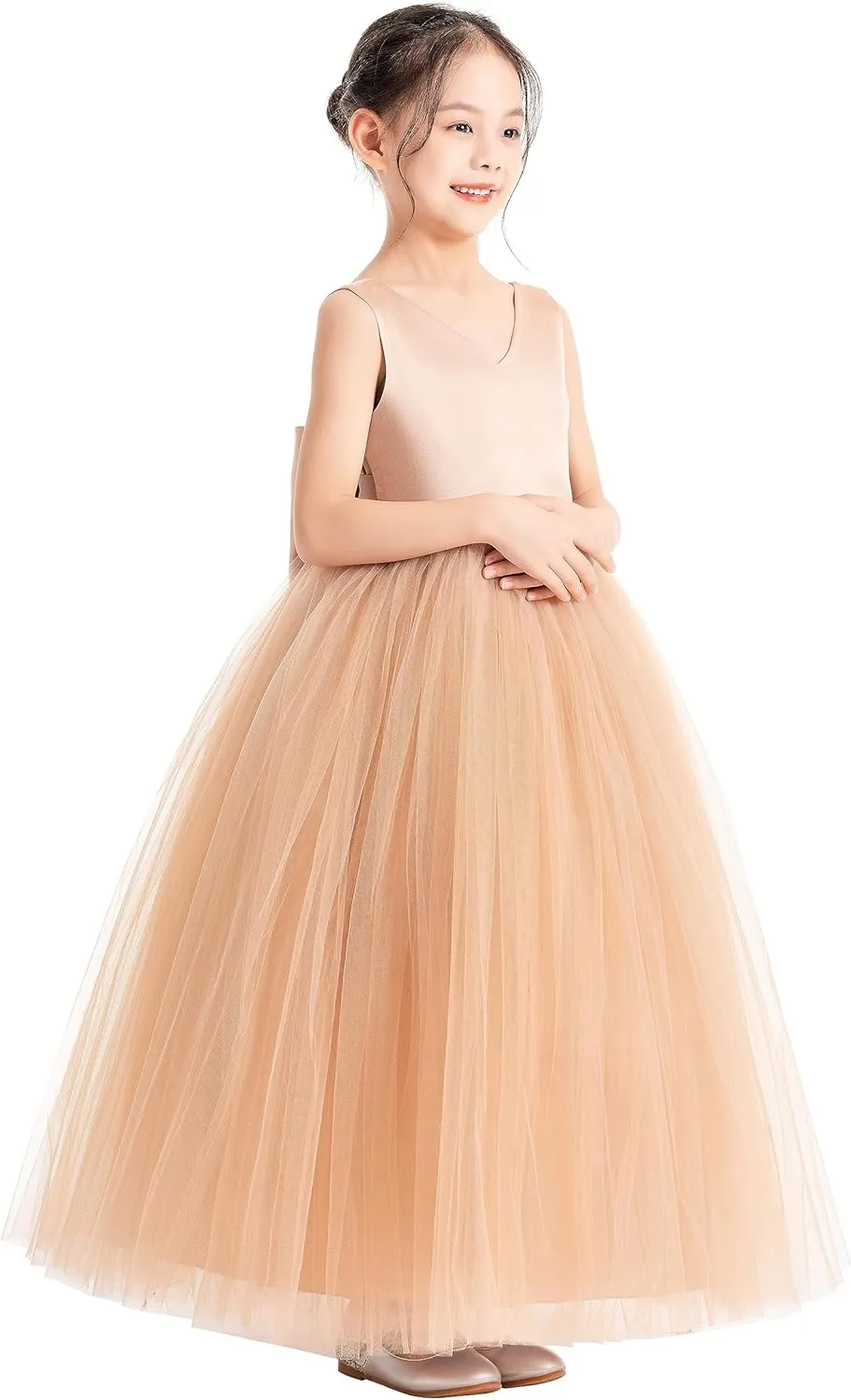 ekidsbridal V-Neck Satin Flower Girl Dress for Special Occasions Pretty Princess Gown 522