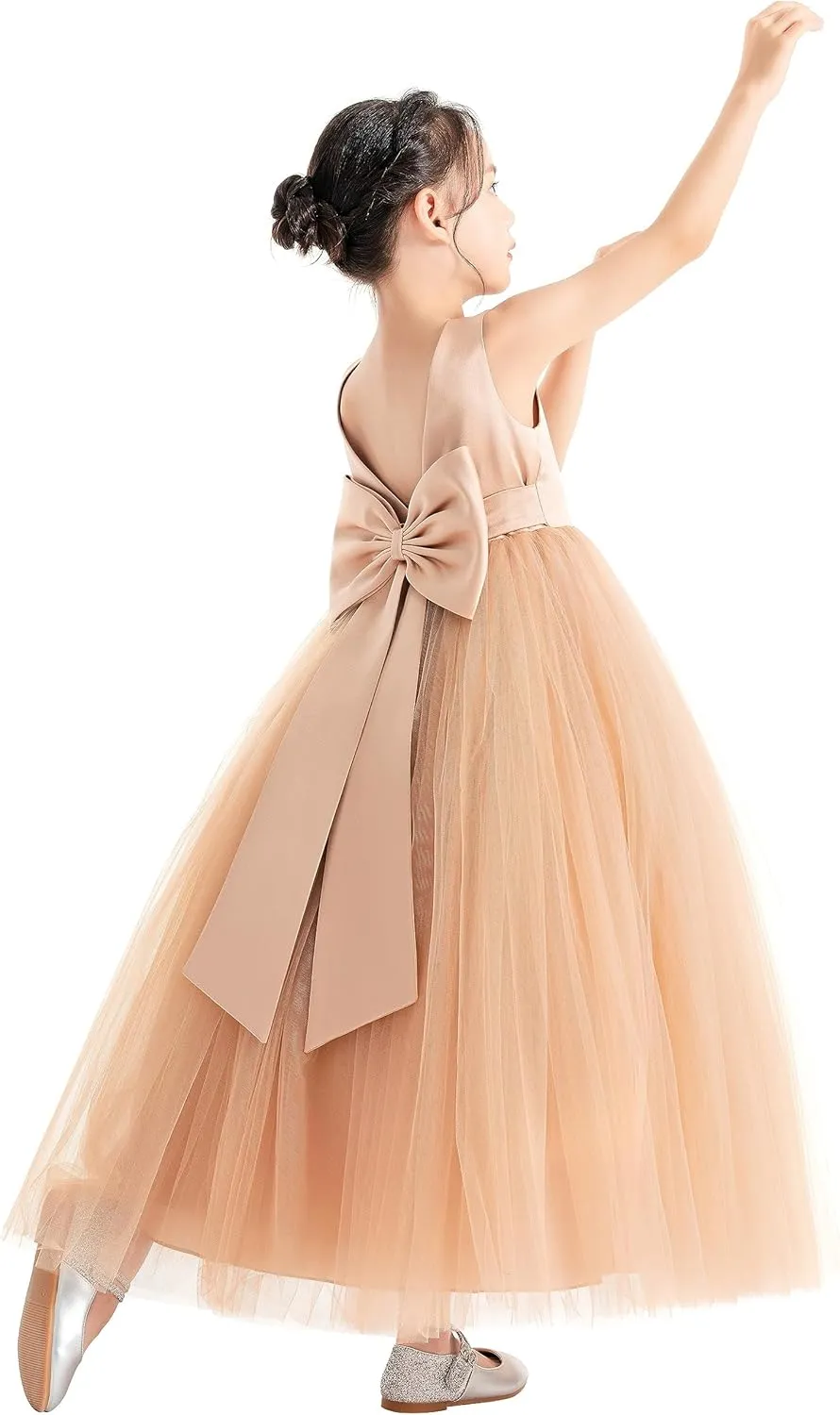 ekidsbridal V-Neck Satin Flower Girl Dress for Special Occasions Pretty Princess Gown 522