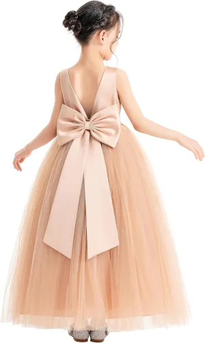 ekidsbridal V-Neck Satin Flower Girl Dress for Special Occasions Pretty Princess Gown 522