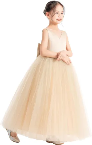 ekidsbridal V-Neck Satin Flower Girl Dress for Special Occasions Pretty Princess Gown 522