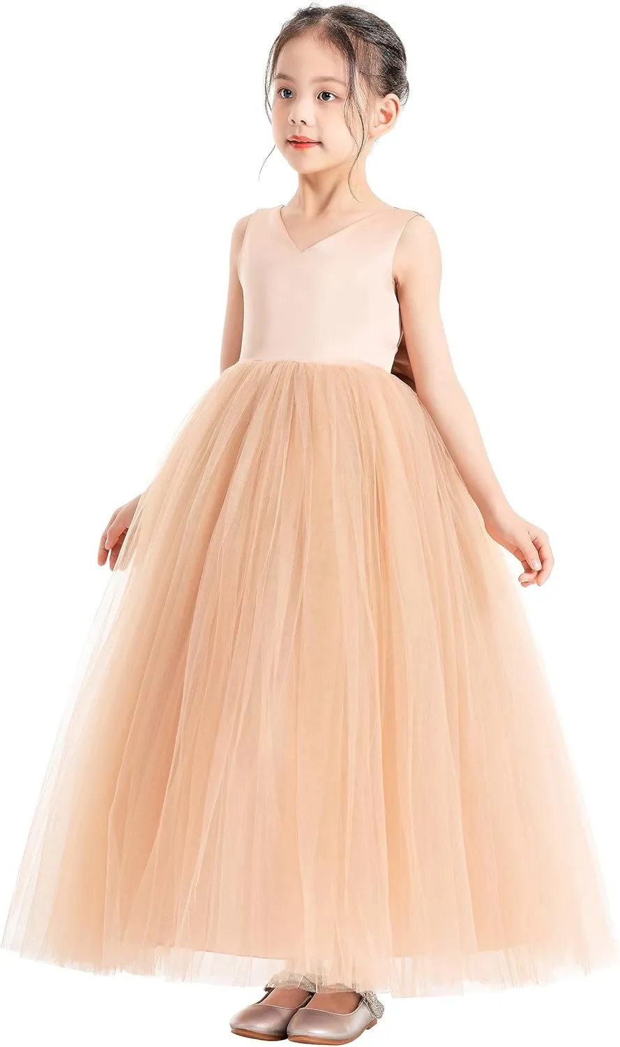 ekidsbridal V-Neck Satin Flower Girl Dress for Special Occasions Pretty Princess Gown 522