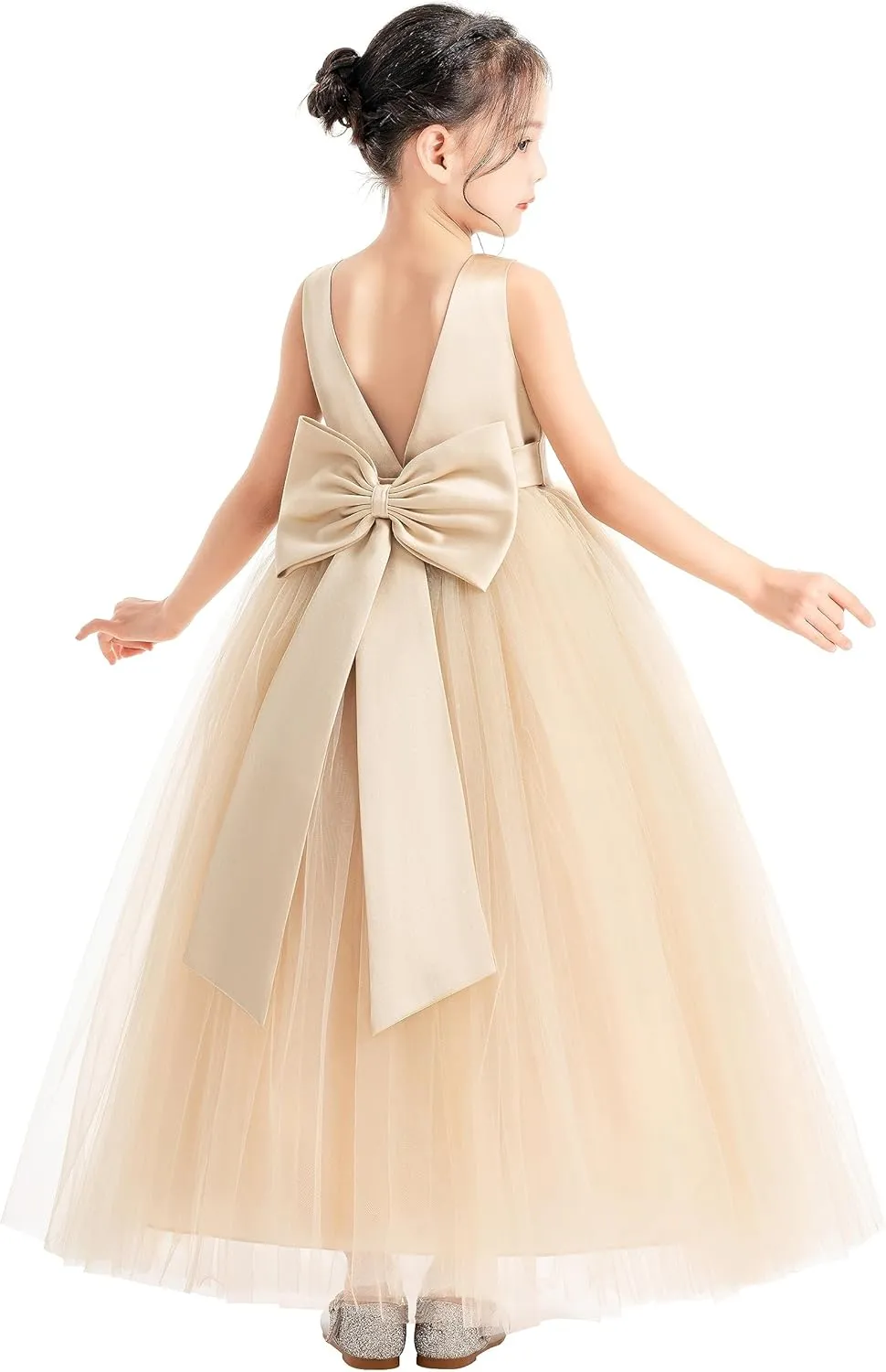 ekidsbridal V-Neck Satin Flower Girl Dress for Special Occasions Pretty Princess Gown 522
