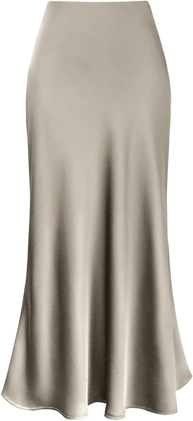 Elegant Satin High Waisted Fishtail Skirt Women's Irregular Bag Hip Ruffle Swing Pleated Long Skirt