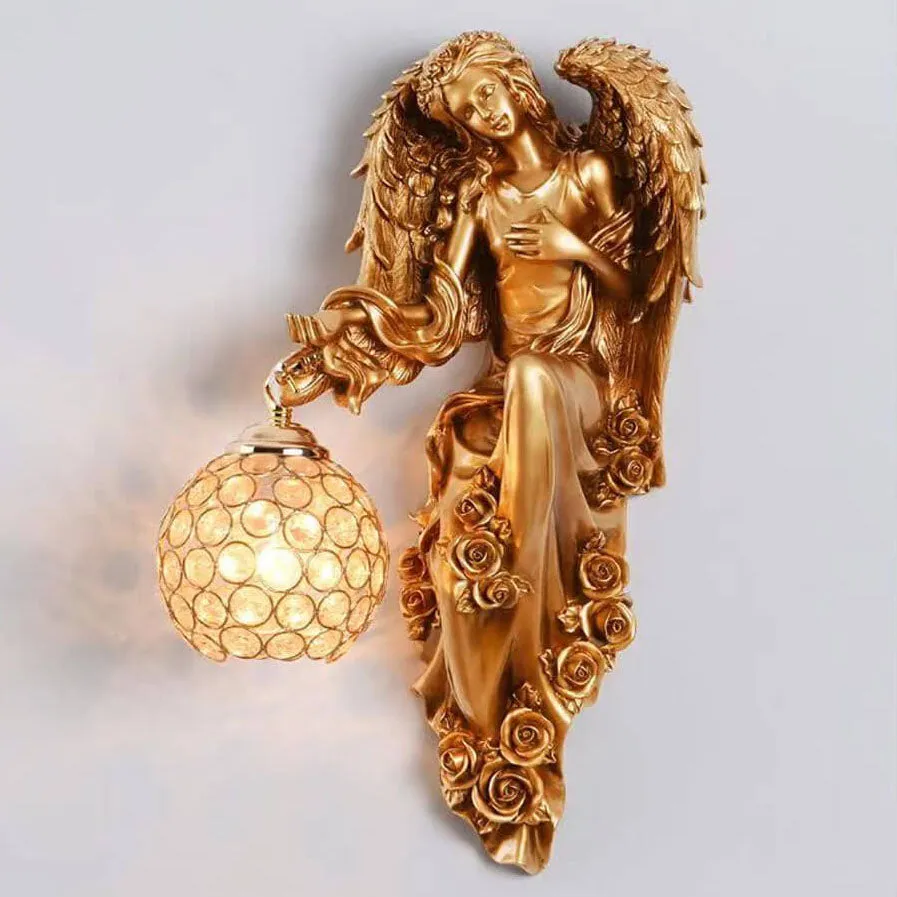 European Modern Luxury Angel Resin Crystal 1-Light Wall Sconce Lamp