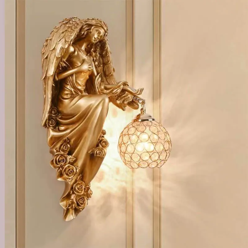 European Modern Luxury Angel Resin Crystal 1-Light Wall Sconce Lamp