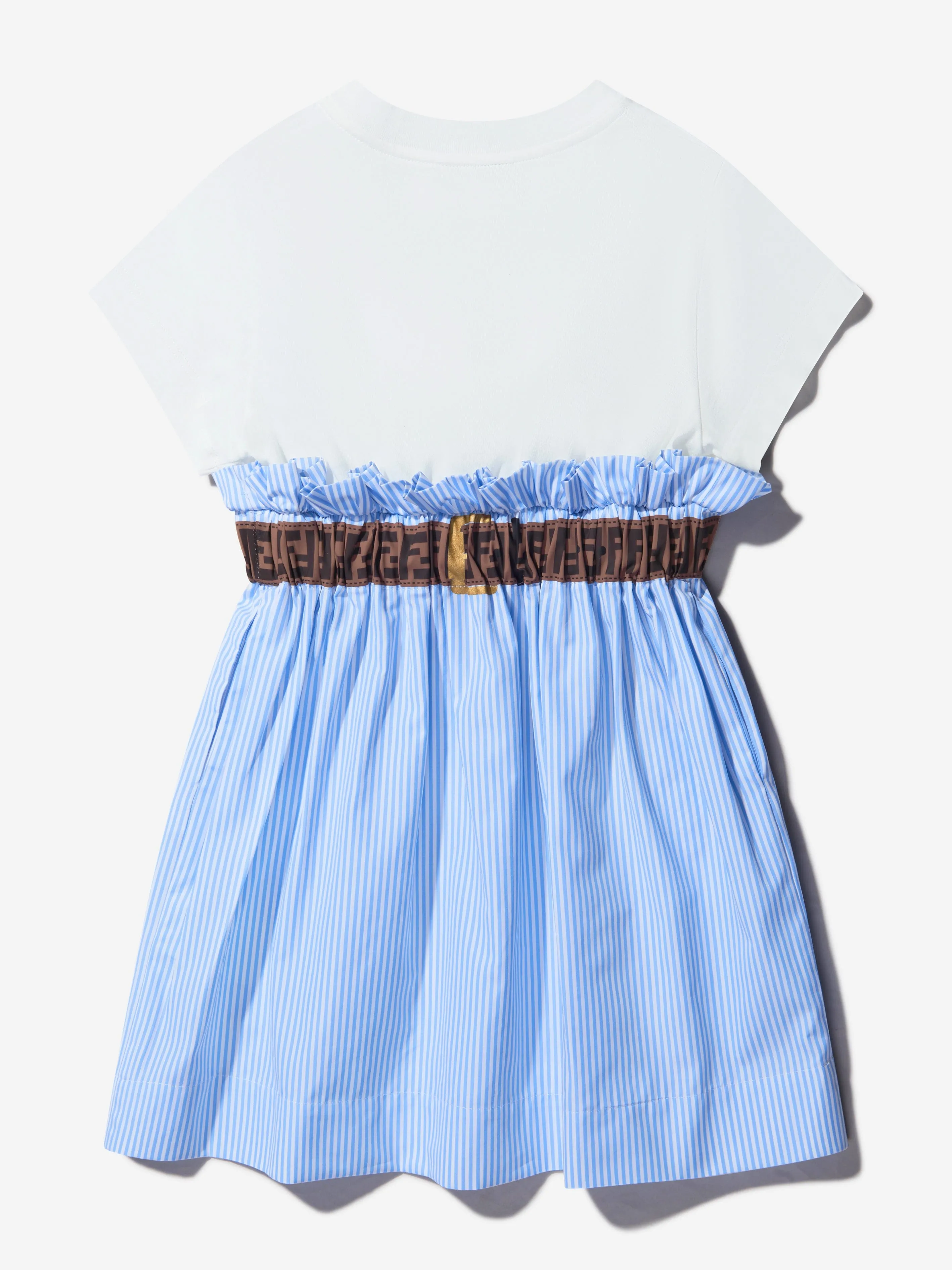 Fendi Girls Cotton Belt Print Striped Dress