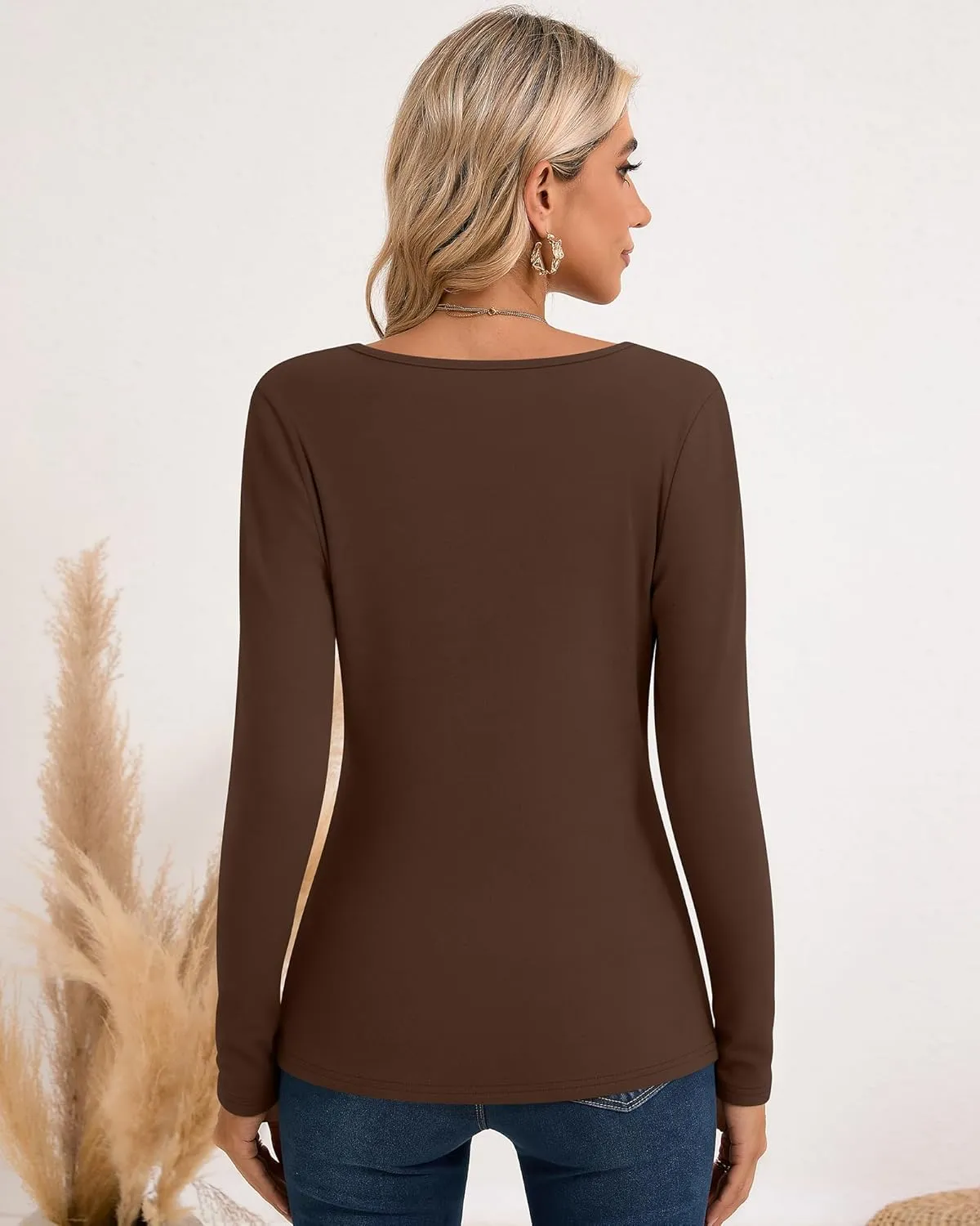 Ficerd 3 Pack Women's Thermal Long Sleeve Shirts Fleece Lined Scoop Neck Stretch Fitted Tops Winter Base Layer Underwear