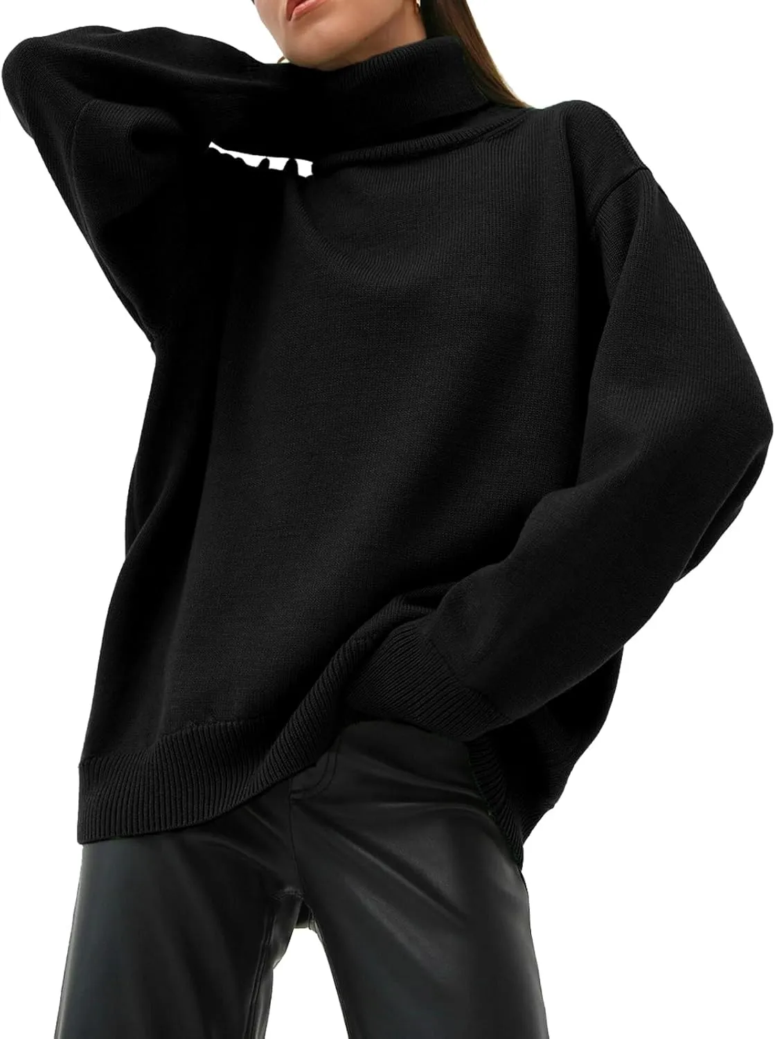 GAOJU Women's Oversized Turtleneck Sweater 2023 Fall Winter Trendy Knit Pullover Long Pullover Sweater Dress