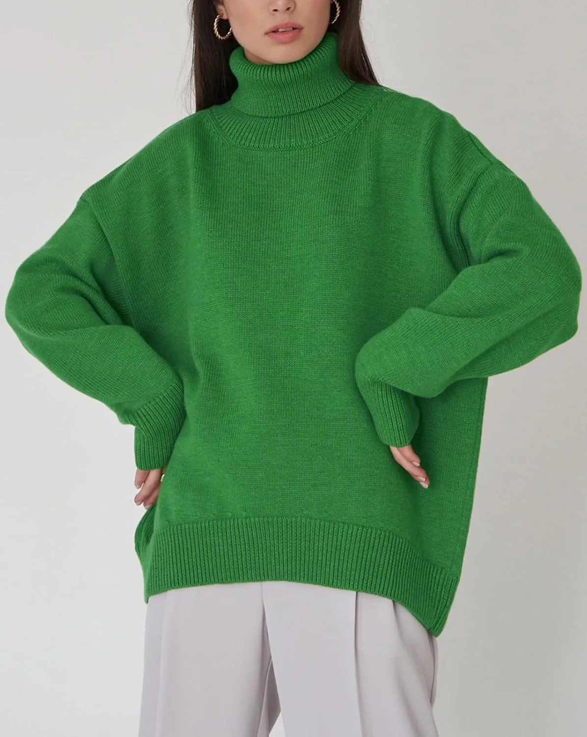 GAOJU Women's Oversized Turtleneck Sweater 2023 Fall Winter Trendy Knit Pullover Long Pullover Sweater Dress