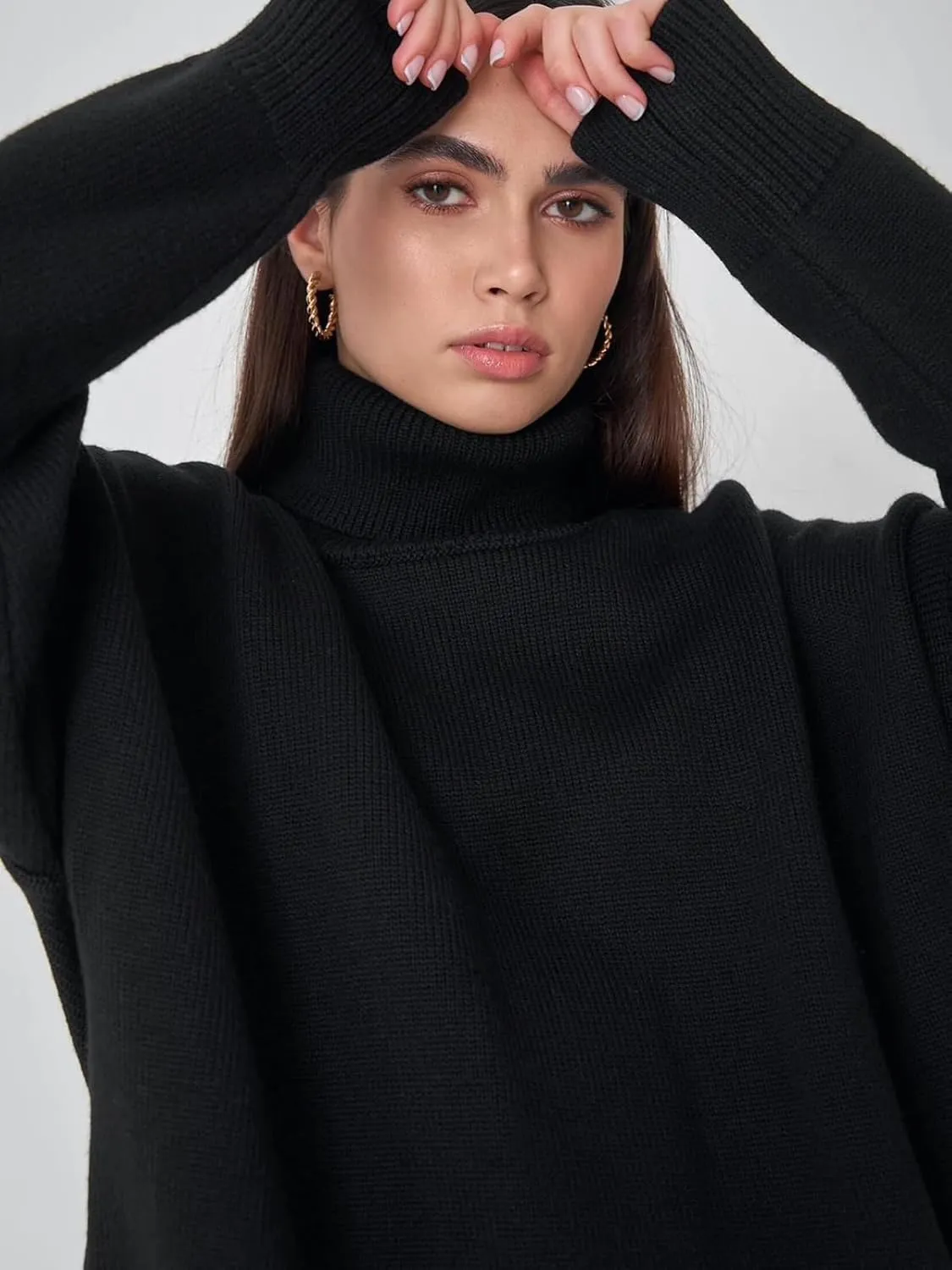 GAOJU Women's Oversized Turtleneck Sweater 2023 Fall Winter Trendy Knit Pullover Long Pullover Sweater Dress