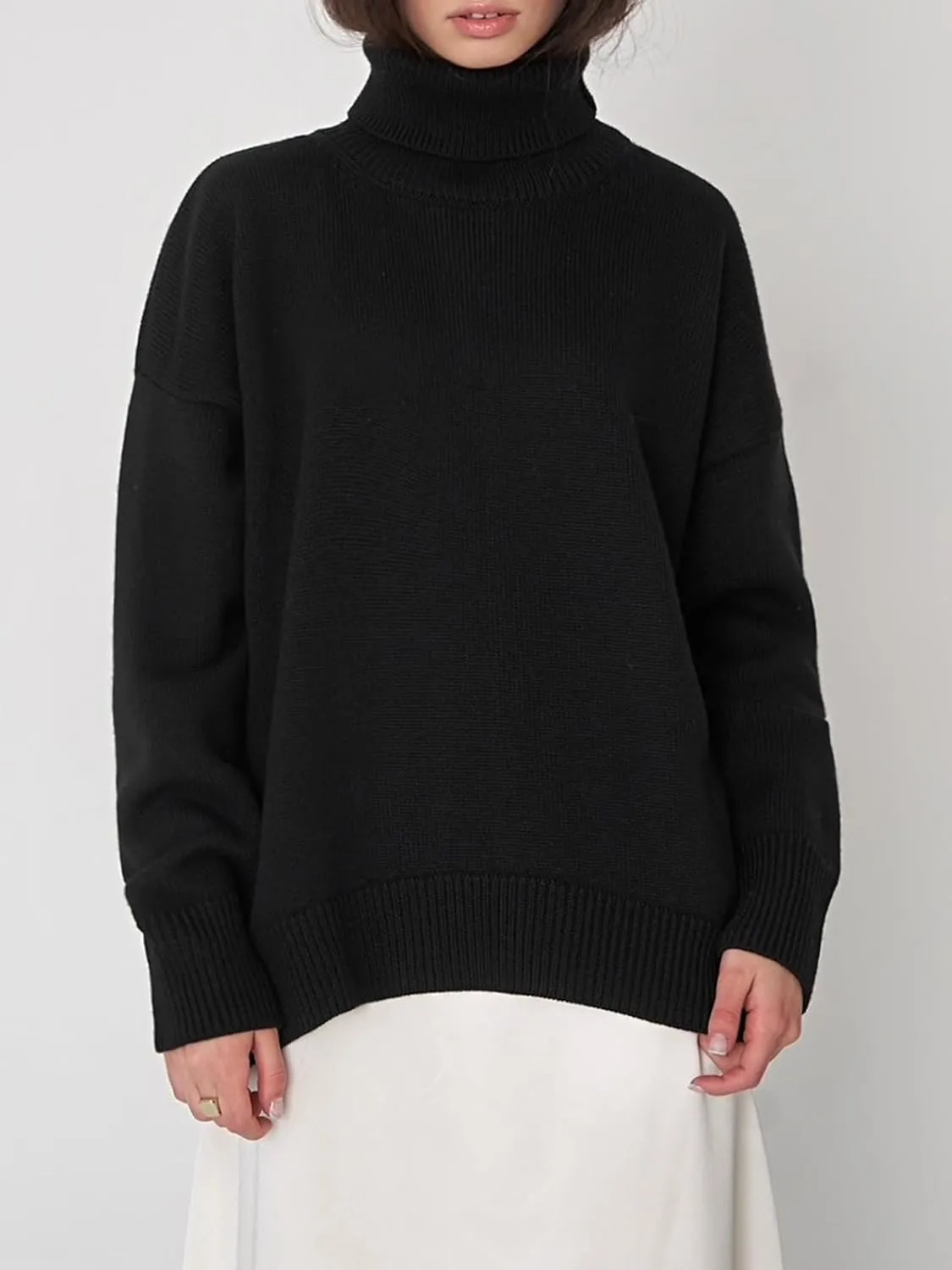 GAOJU Women's Oversized Turtleneck Sweater 2023 Fall Winter Trendy Knit Pullover Long Pullover Sweater Dress