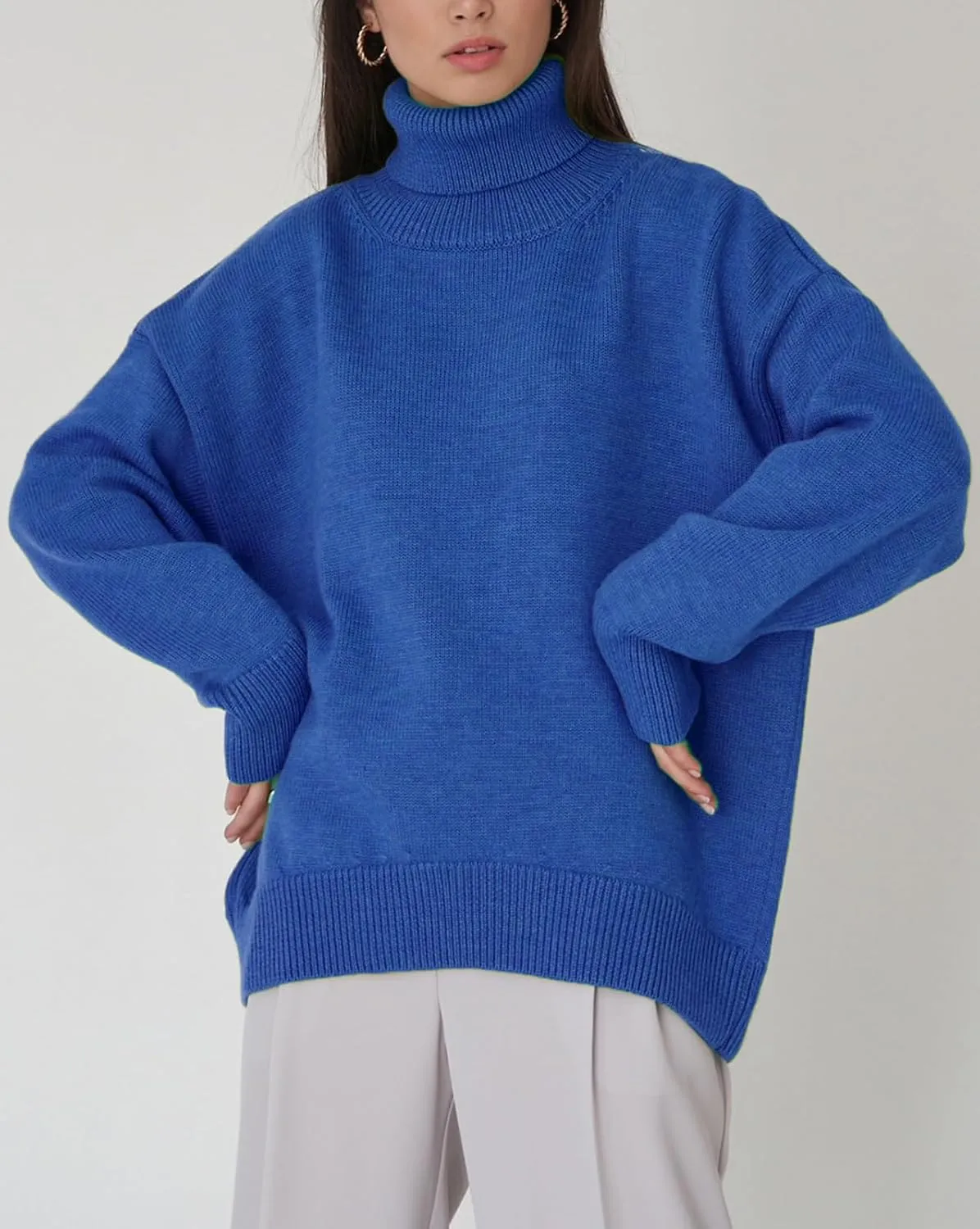 GAOJU Women's Oversized Turtleneck Sweater 2023 Fall Winter Trendy Knit Pullover Long Pullover Sweater Dress