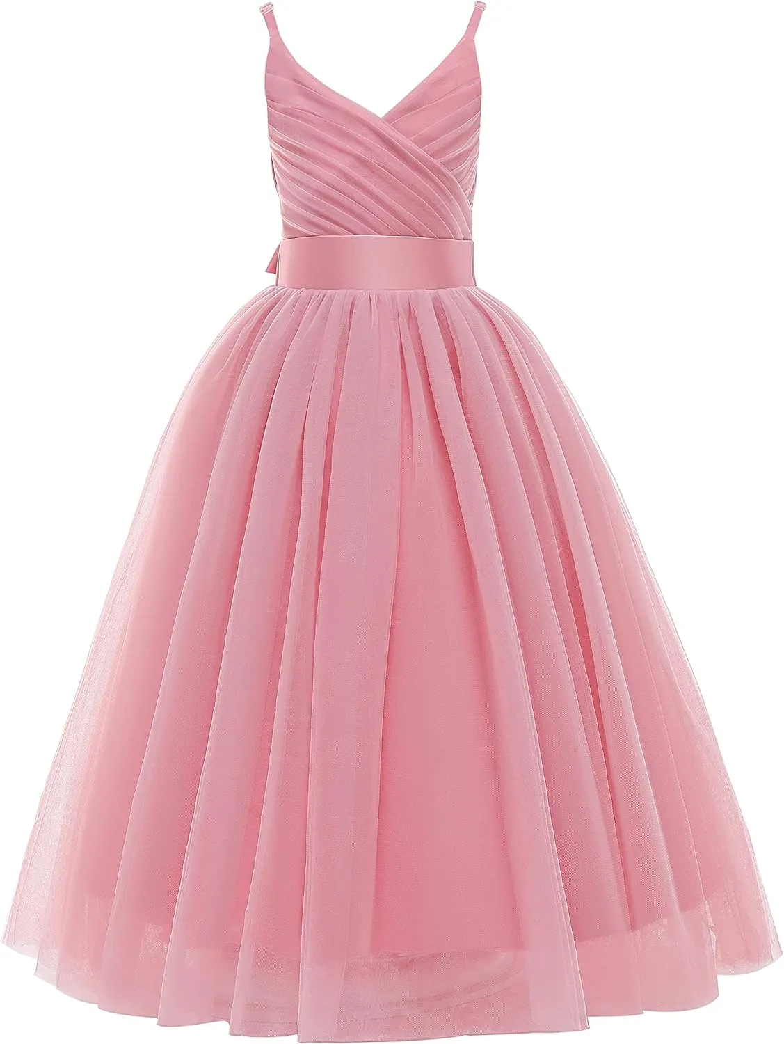 Glamulice Flower Girls Spaghetti Strap Tulle Dress Long A Line Wedding Pageant Dresses Princess Birthday Party Ball Gown