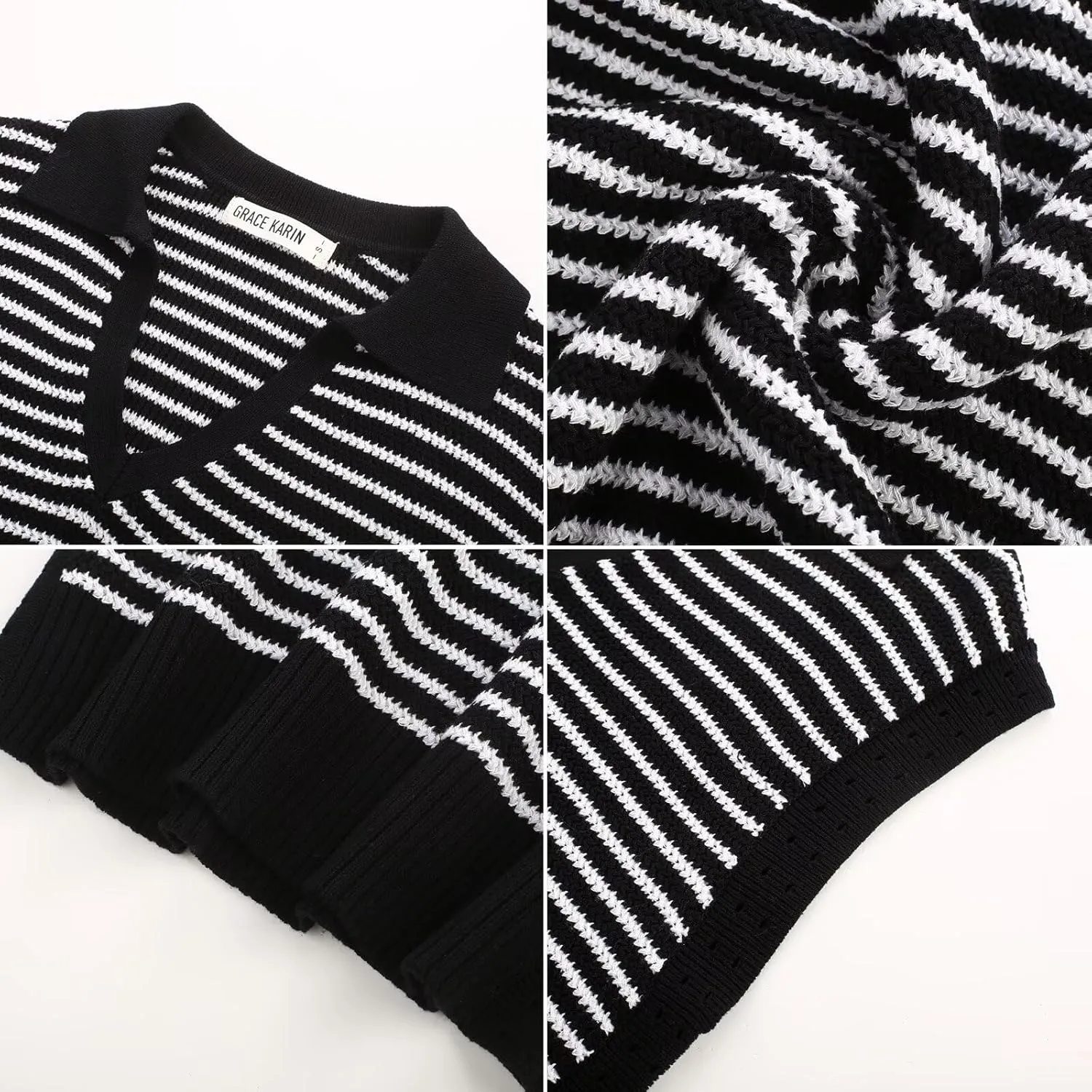 GRACE KARIN Women's Cap Sleeve Sweater Vest Top Y2K Striped V Neck Collar Neck Summer Knit Tank Top 2025 Fashion Outfits