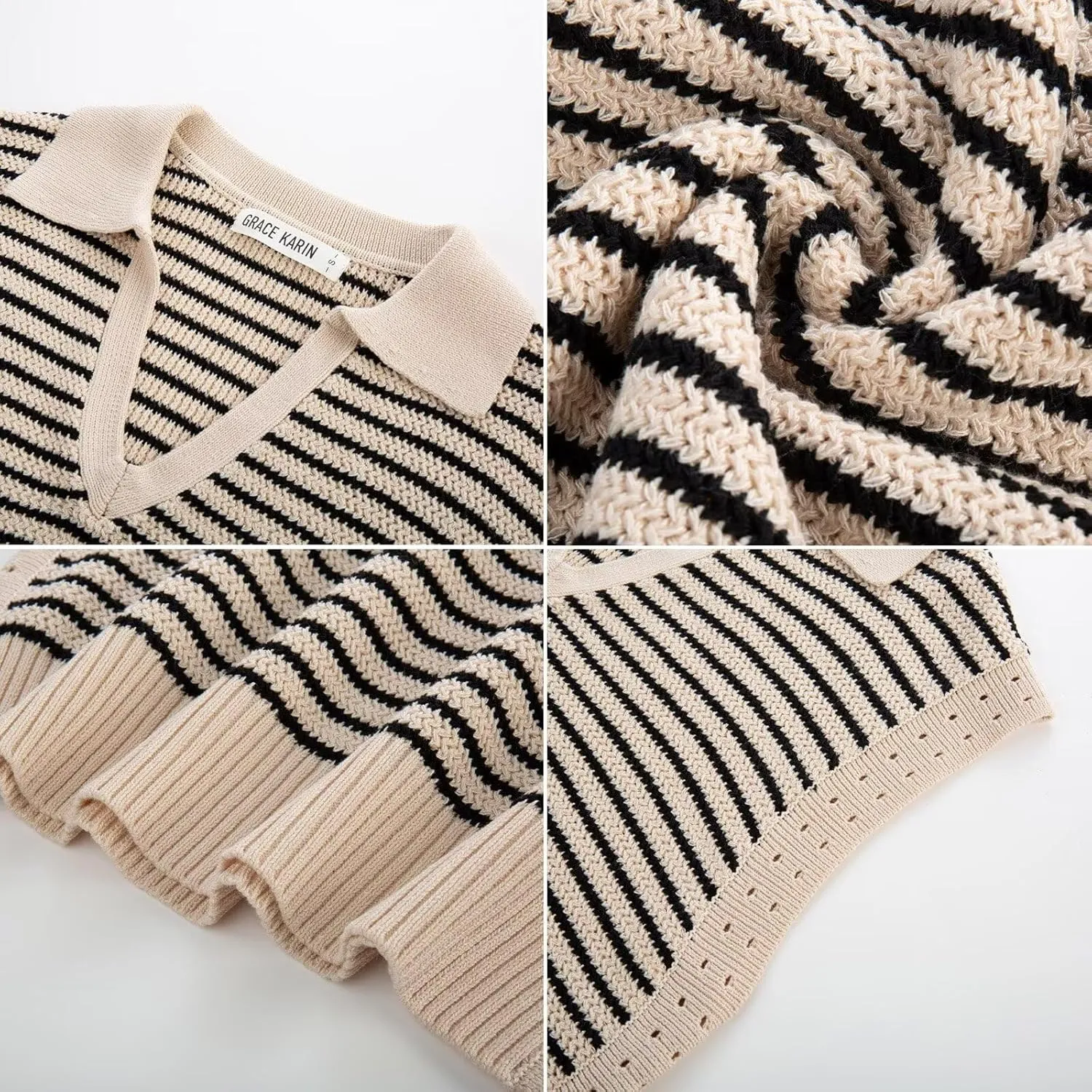 GRACE KARIN Women's Cap Sleeve Sweater Vest Top Y2K Striped V Neck Collar Neck Summer Knit Tank Top 2025 Fashion Outfits