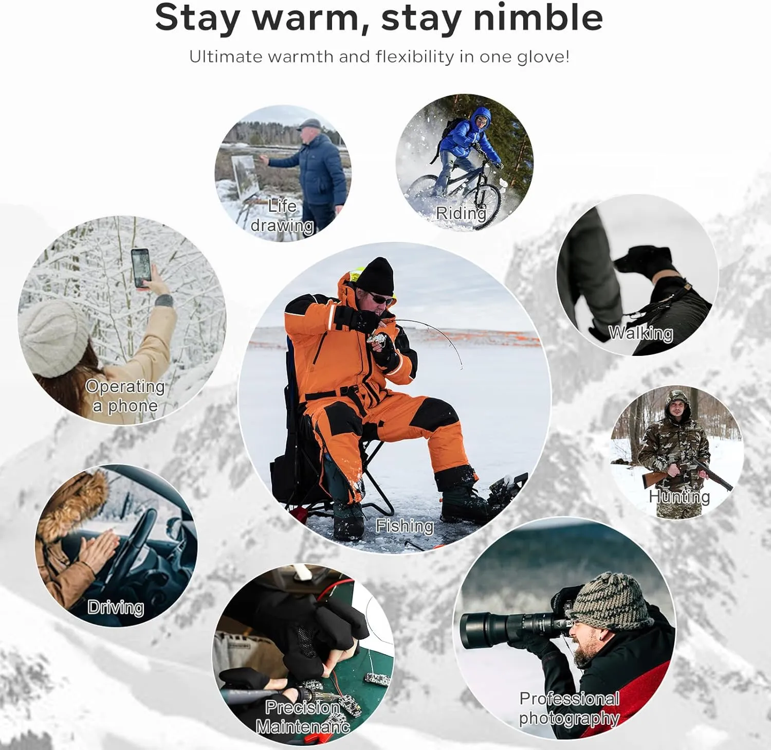 Heated Gloves for Women Men Rechargeable Waterproof Winter,Finger Dexterity Electric Heating Battery Gloves for Cold Weather Fishing Hunting Photography Cycling Working
