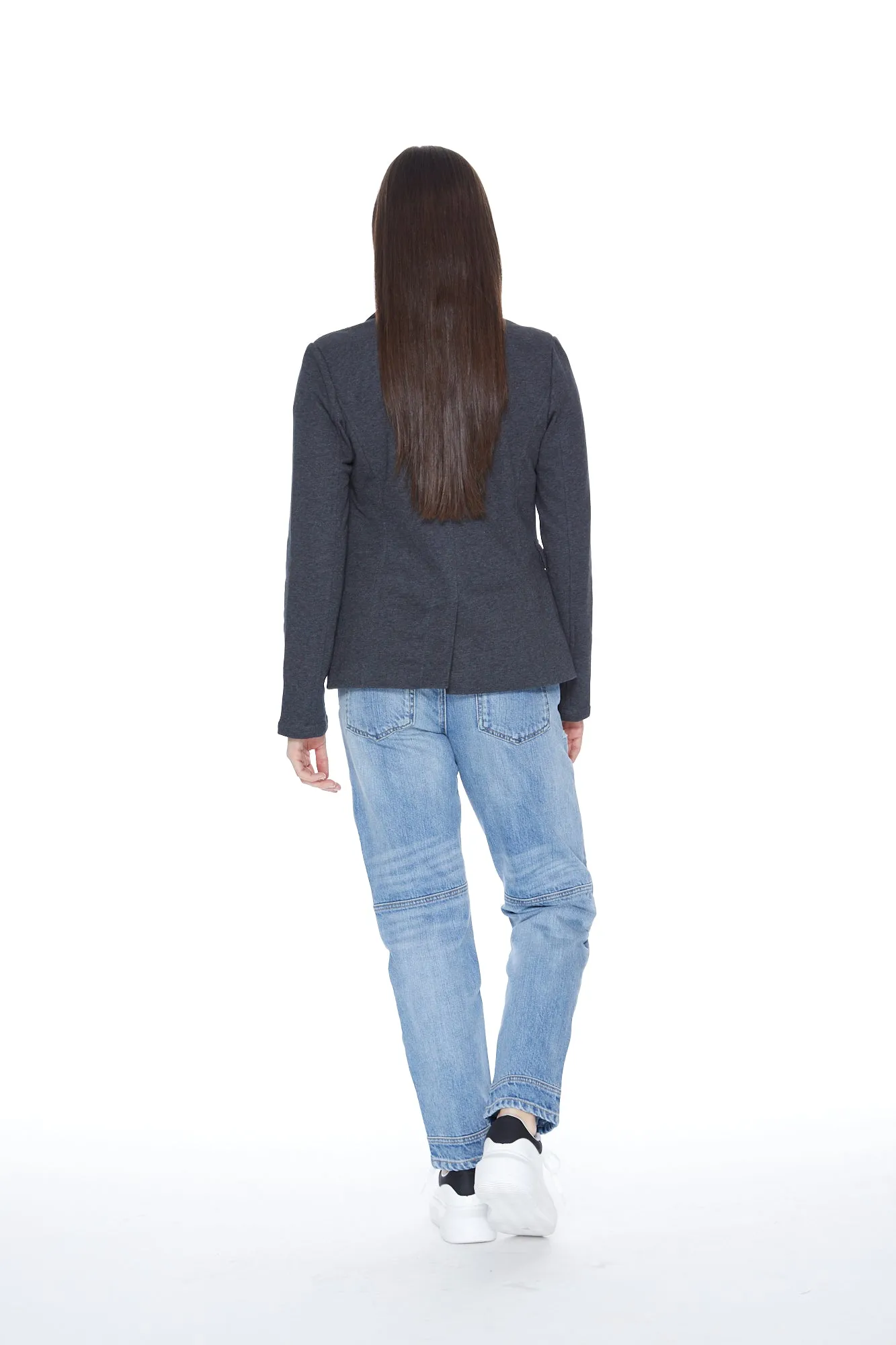 Helen Blazer in Heather Slate With Removeable Denim