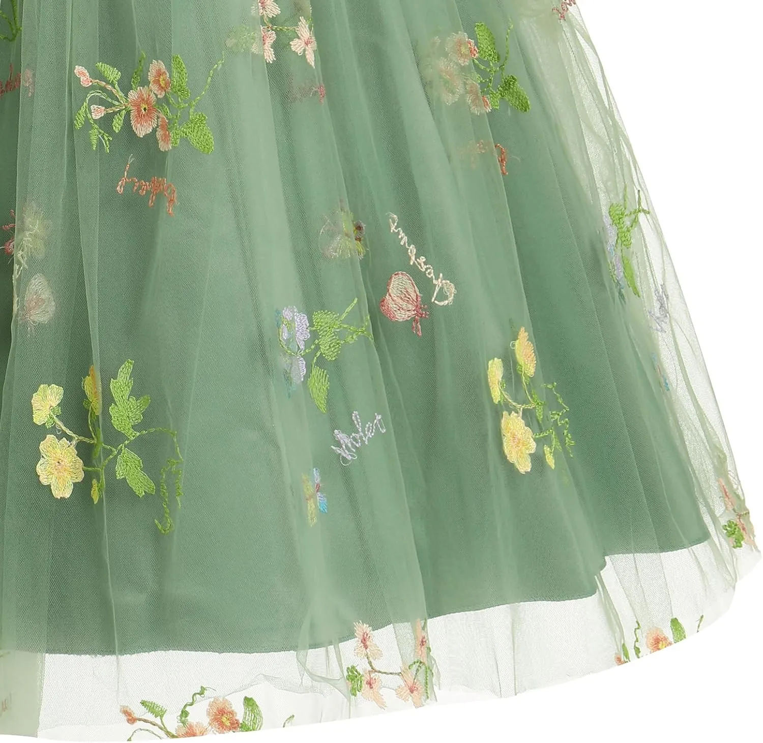 IDOPIP Embroidery Flower Girl Lace Dress for Kids Wedding Pageant Party First Communion Dresses Princess Bridesmaid Maxi Gown