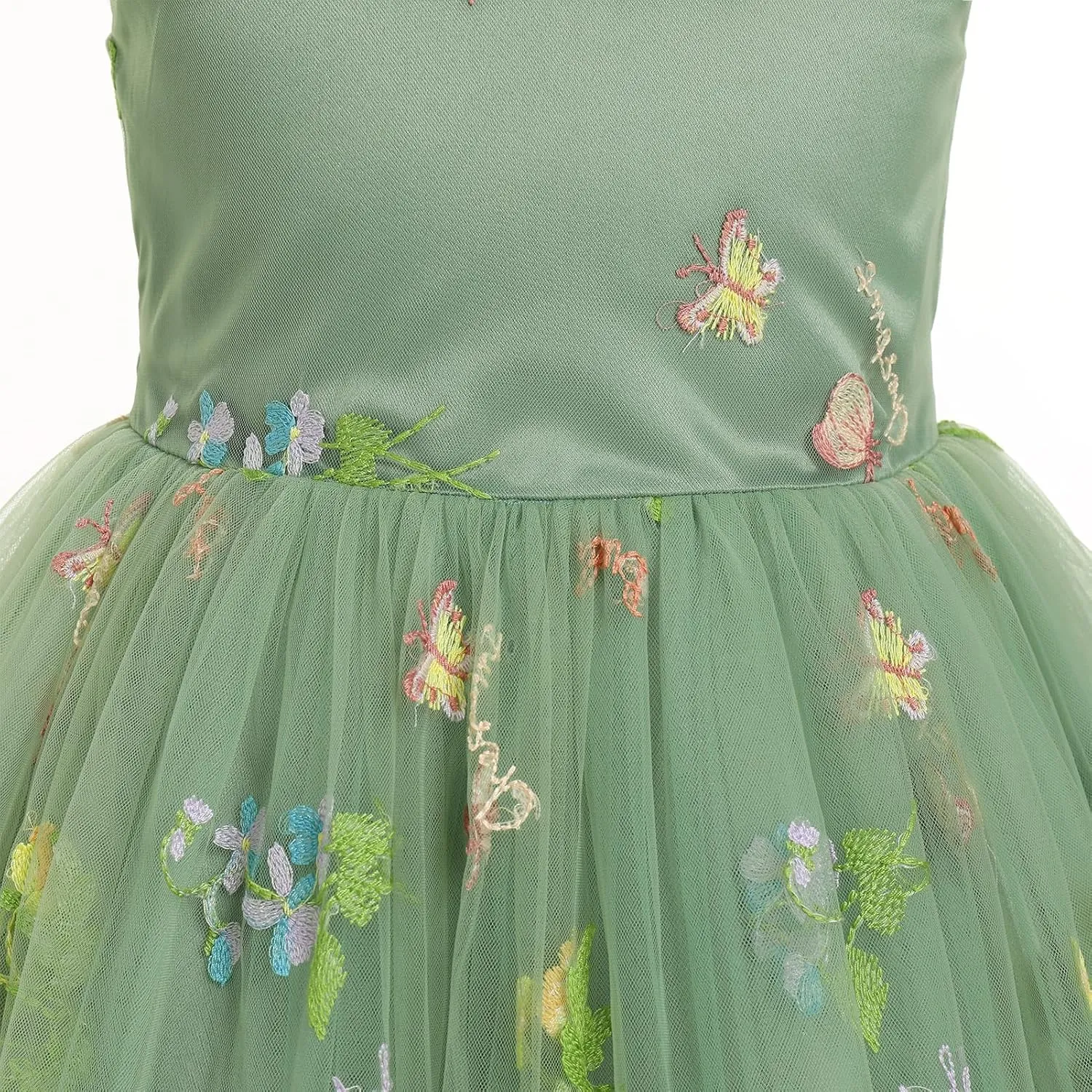 IDOPIP Embroidery Flower Girl Lace Dress for Kids Wedding Pageant Party First Communion Dresses Princess Bridesmaid Maxi Gown