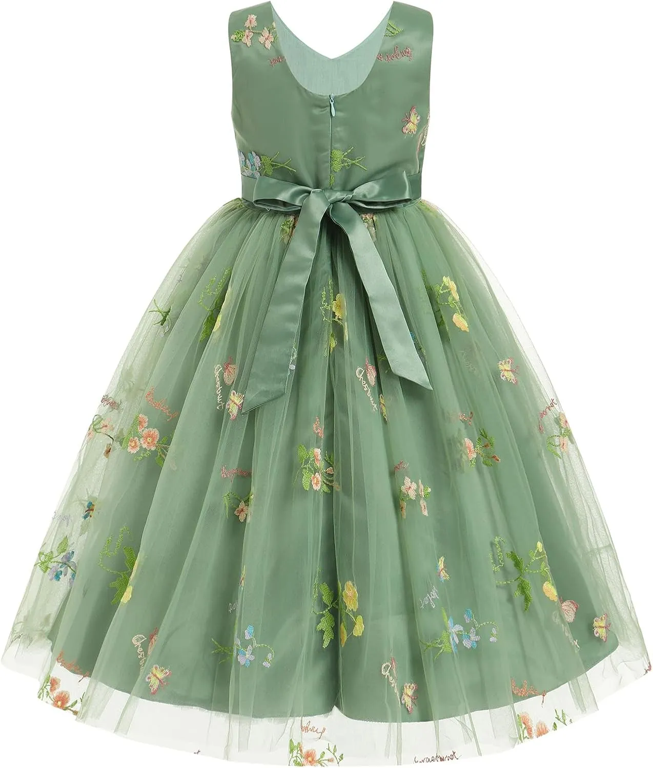 IDOPIP Embroidery Flower Girl Lace Dress for Kids Wedding Pageant Party First Communion Dresses Princess Bridesmaid Maxi Gown
