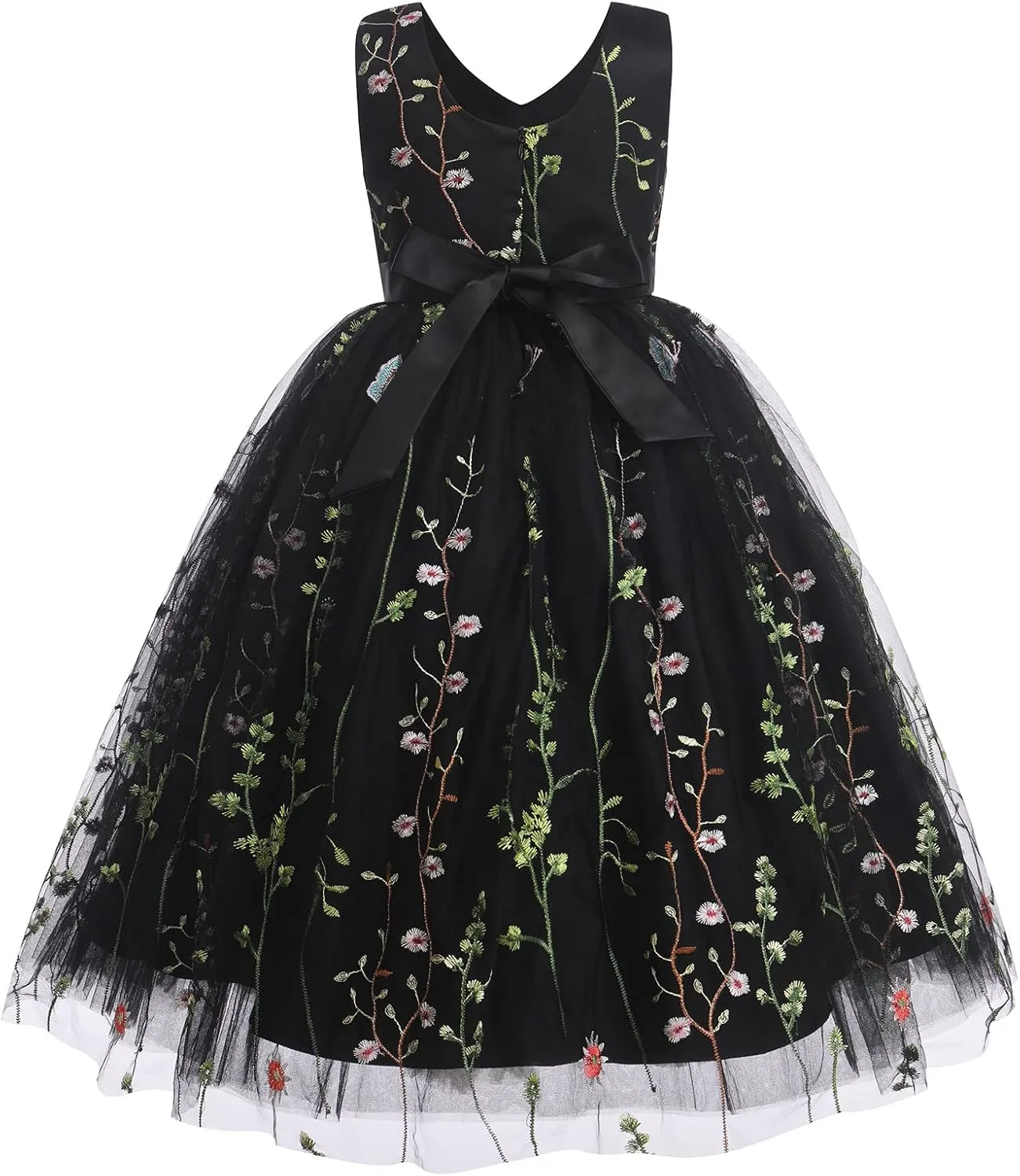 IDOPIP Embroidery Flower Girl Lace Dress for Kids Wedding Pageant Party First Communion Dresses Princess Bridesmaid Maxi Gown