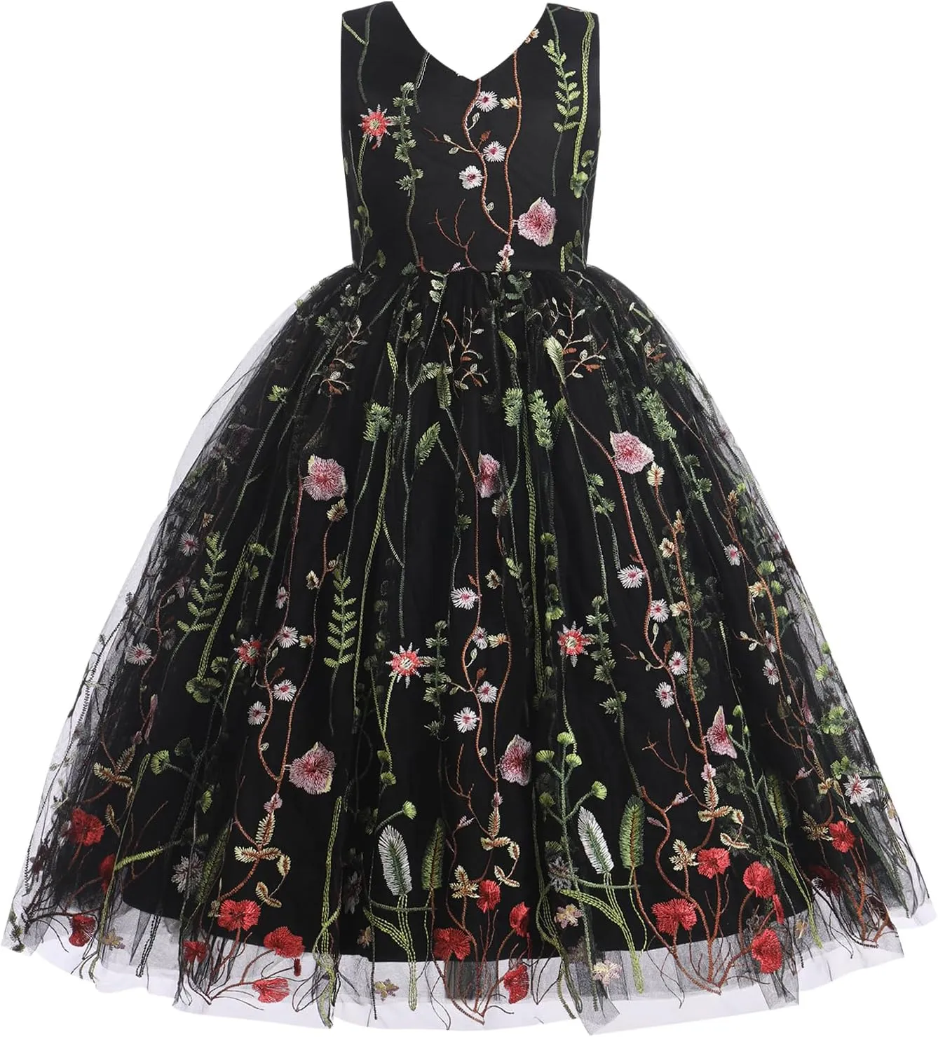 IDOPIP Embroidery Flower Girl Lace Dress for Kids Wedding Pageant Party First Communion Dresses Princess Bridesmaid Maxi Gown