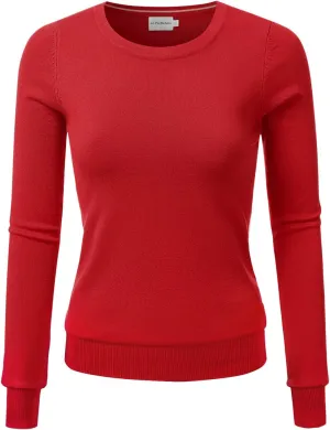 JJ Perfection Simple Soft Knit Sweater Crew Neck Long Sleeve Casual Basic Pullover Sweater Tops for Womens with Plus Size