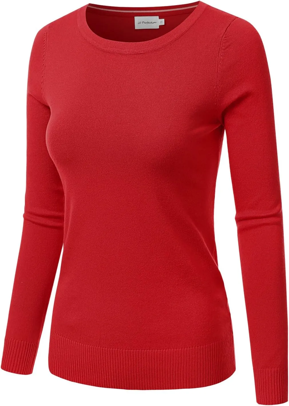 JJ Perfection Simple Soft Knit Sweater Crew Neck Long Sleeve Casual Basic Pullover Sweater Tops for Womens with Plus Size