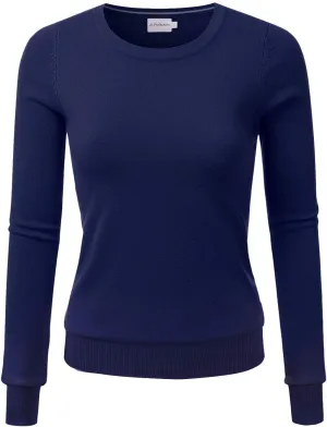 JJ Perfection Simple Soft Knit Sweater Crew Neck Long Sleeve Casual Basic Pullover Sweater Tops for Womens with Plus Size