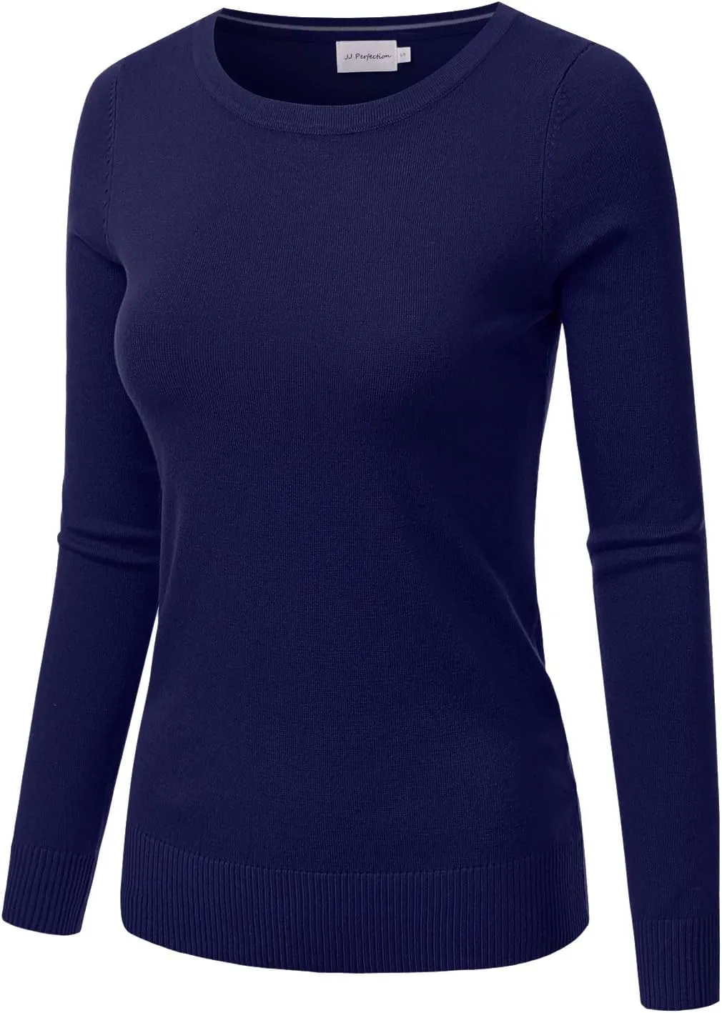 JJ Perfection Simple Soft Knit Sweater Crew Neck Long Sleeve Casual Basic Pullover Sweater Tops for Womens with Plus Size