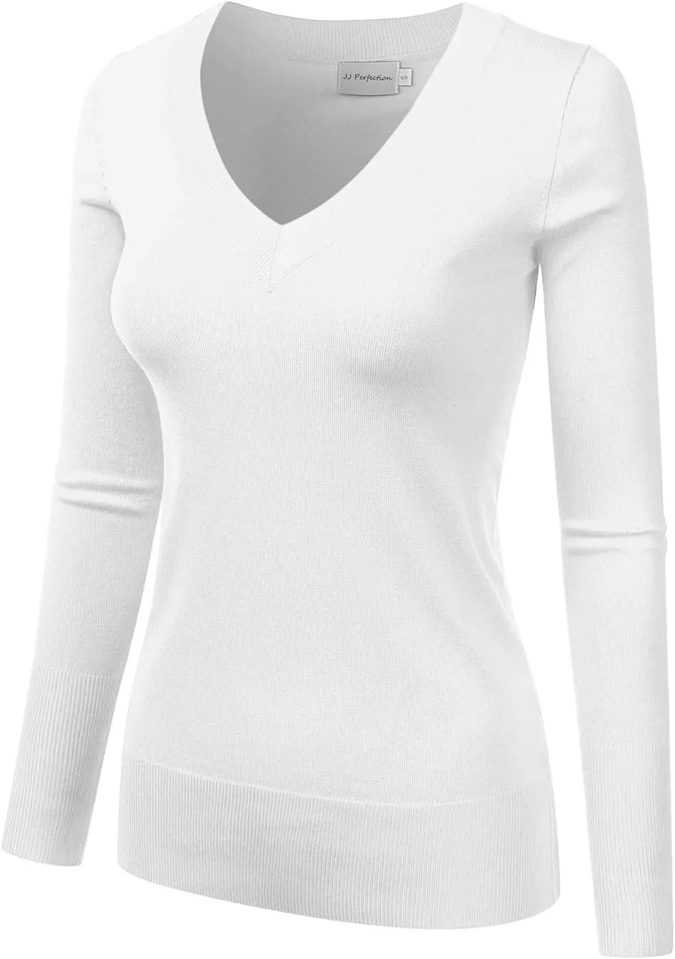 JJ Perfection Simple V-Neck Long Sleeve Pullover Essential Casual Soft Knit Fitted Sweaters for Womens Clothes with Plus Size